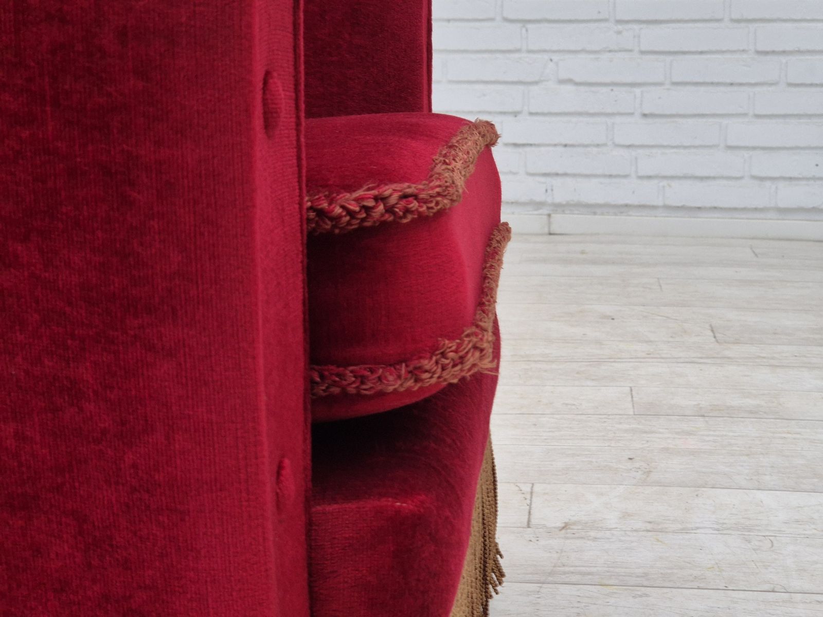 Furniture 1970s, Danish Lounge Chair, Original Condition, Cherry Red Velour Fabric. photo