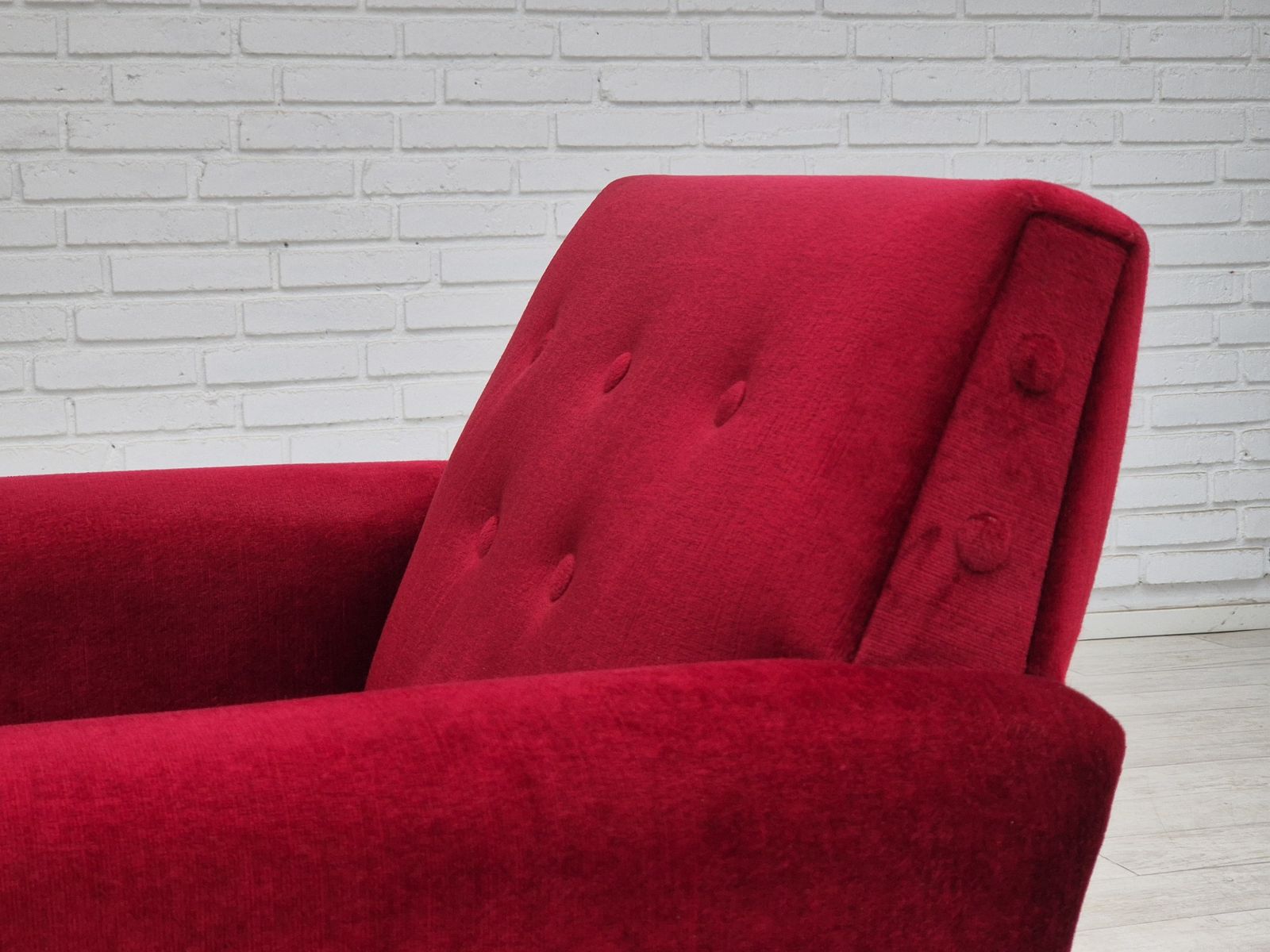 photo buy 1970s, Danish Lounge Chair, Original Condition, Cherry Red Velour Fabric.