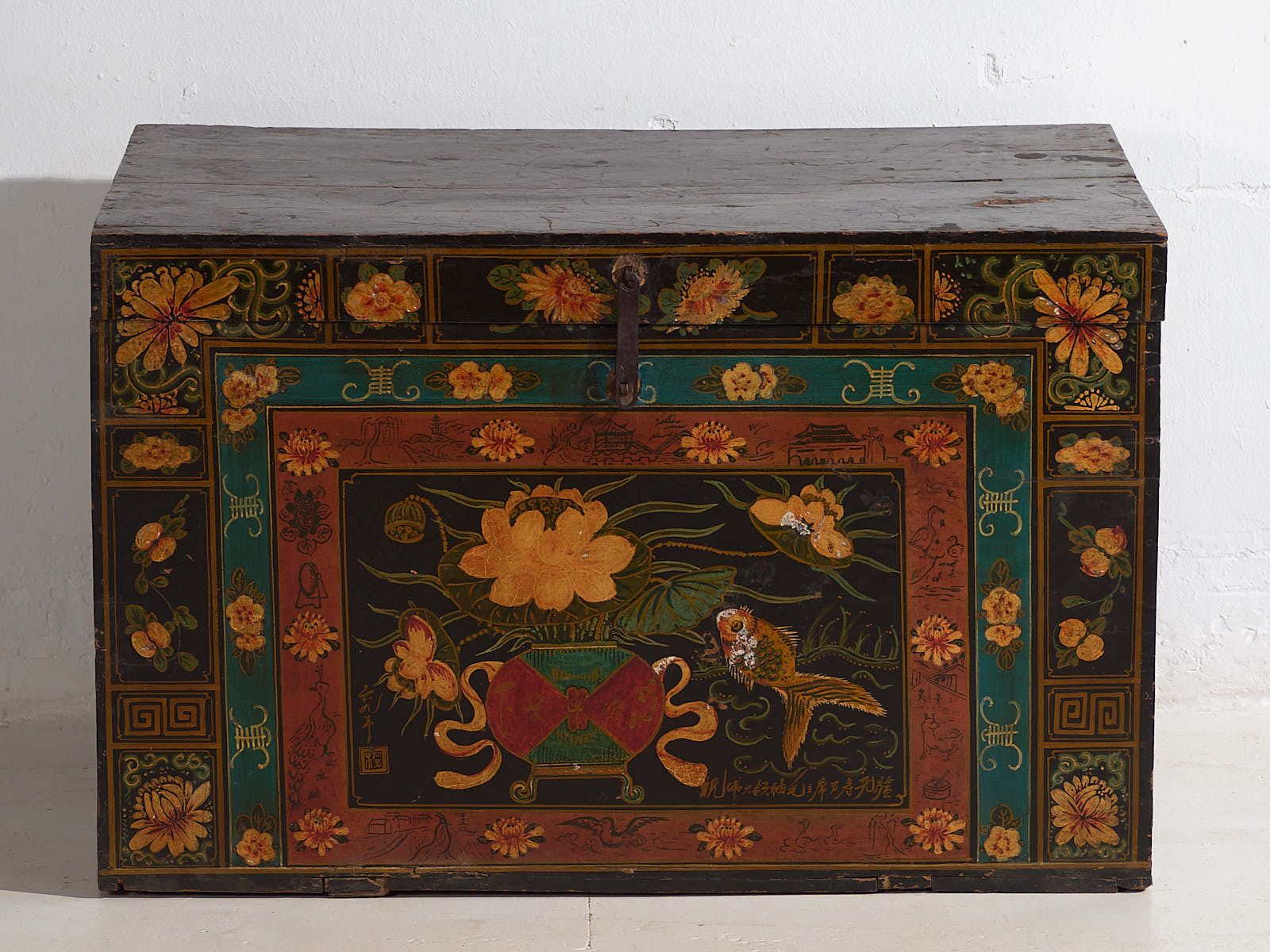 Antique Chinese Dark Colored Floral Patterned Trunk (C.1900) #2 photo buy