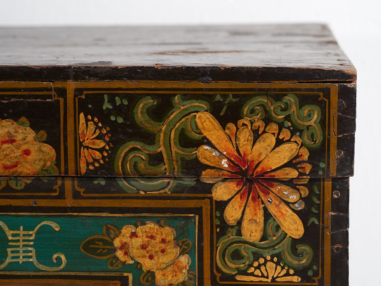 Antique Chinese Dark Colored Floral Patterned Trunk (C.1900) #2 photo vintage