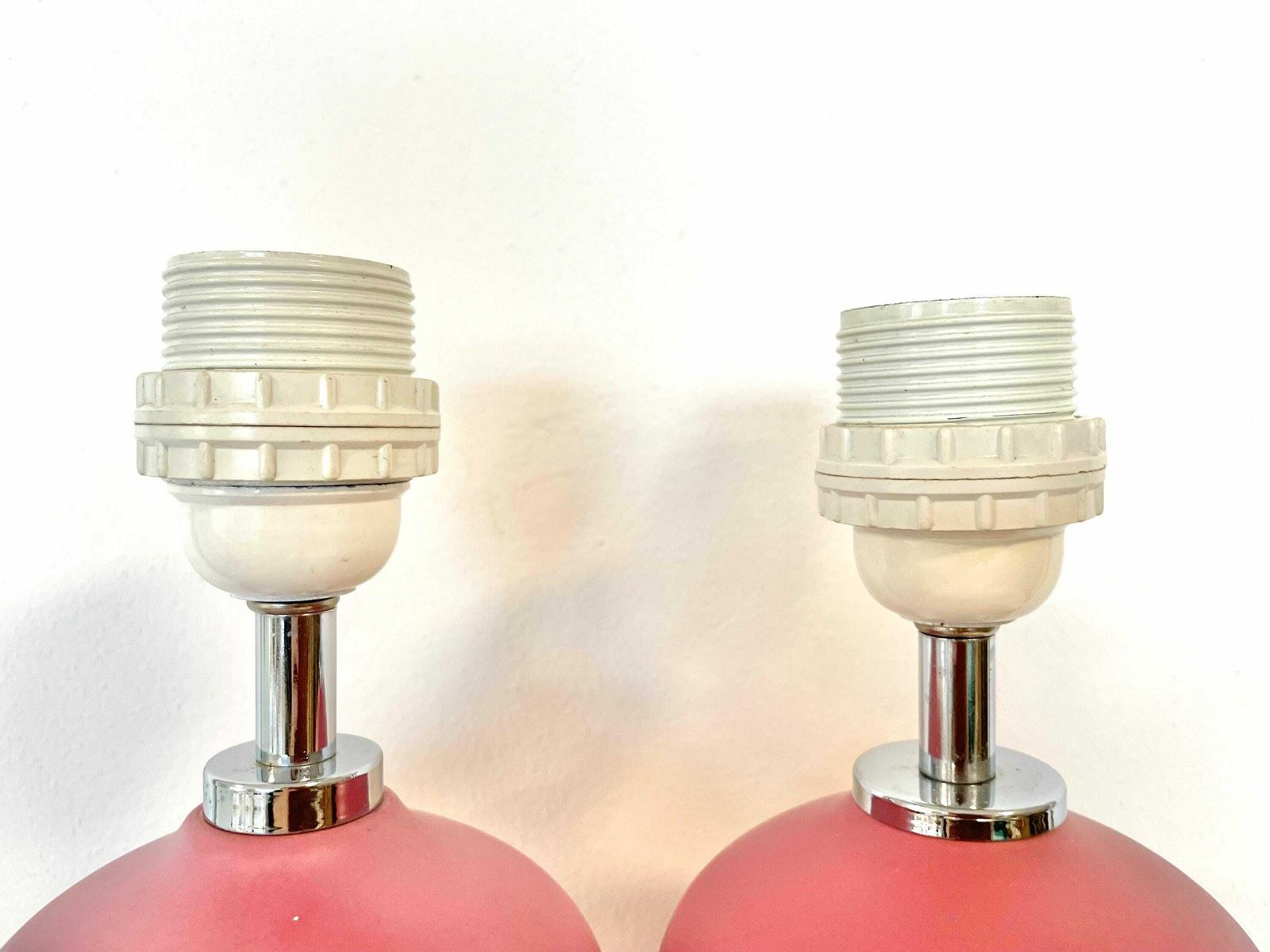 Vintage Pair Of 1980s Danish Ceramic Table Lamps In Rose Pink With Black Flower Patterned Pleated Shades   Design From Odreco photo buy