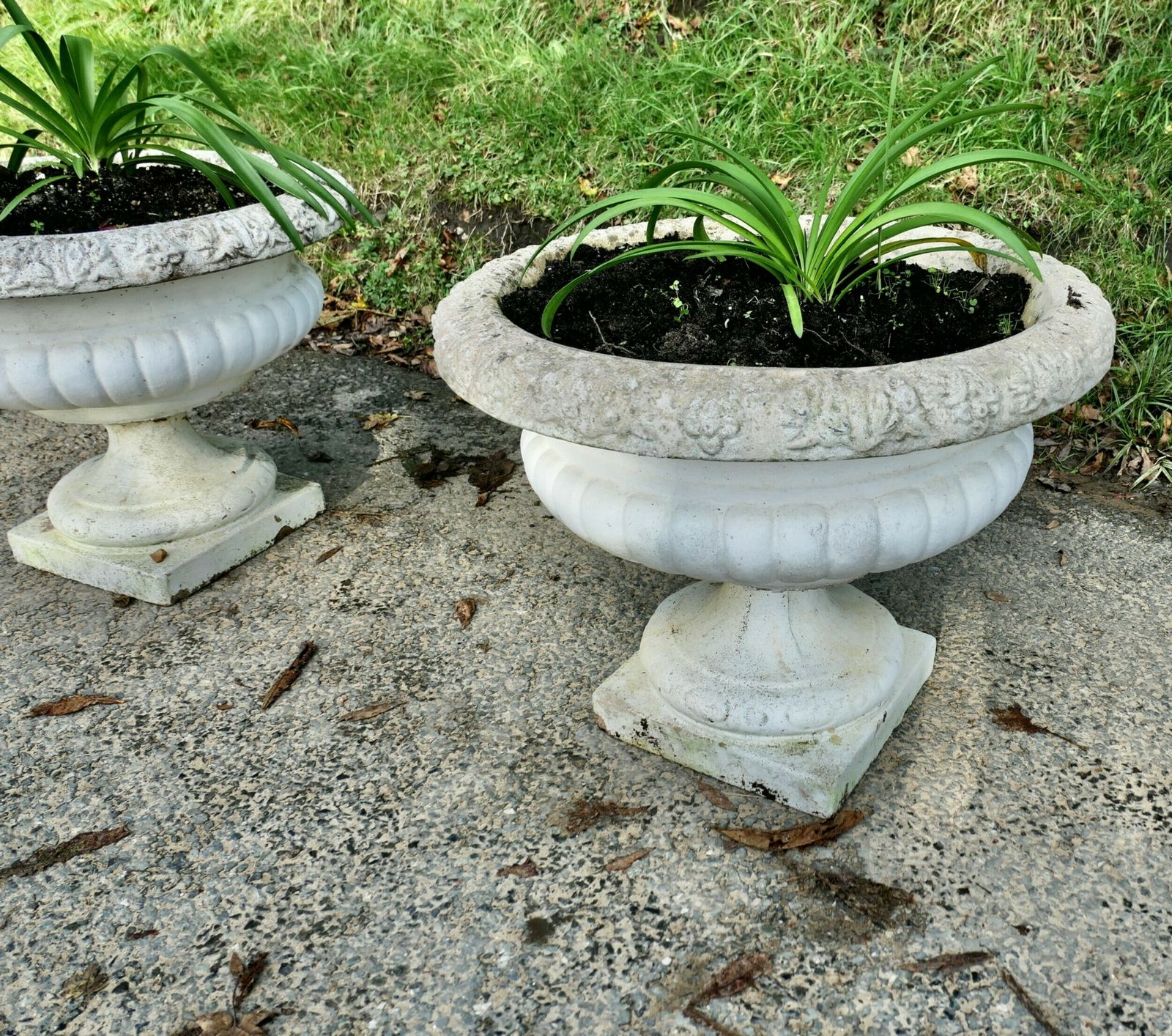 A Pair Of Large Weathered Cast Stone Garden Planters photo for sale