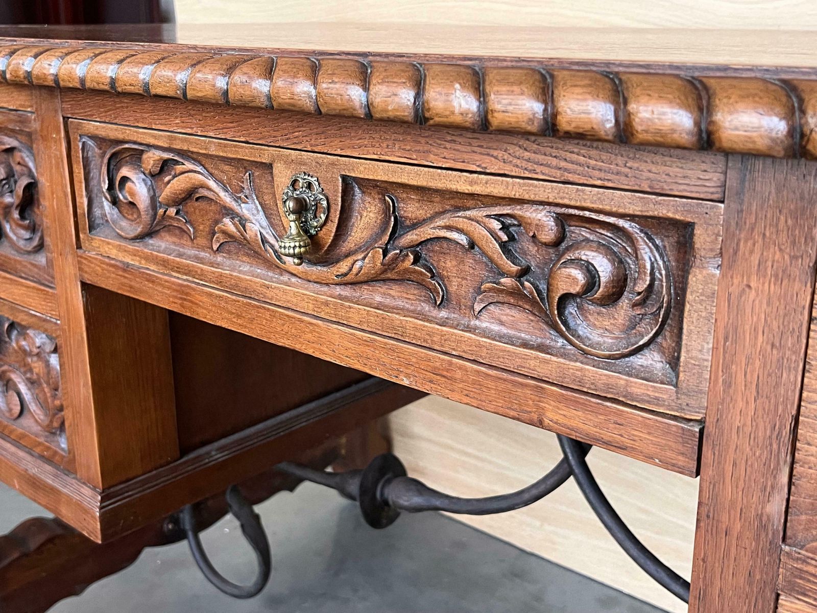 photo furniture 19th Century Spanish Two Faces Baroque Style Oak Library Table Or Desk
