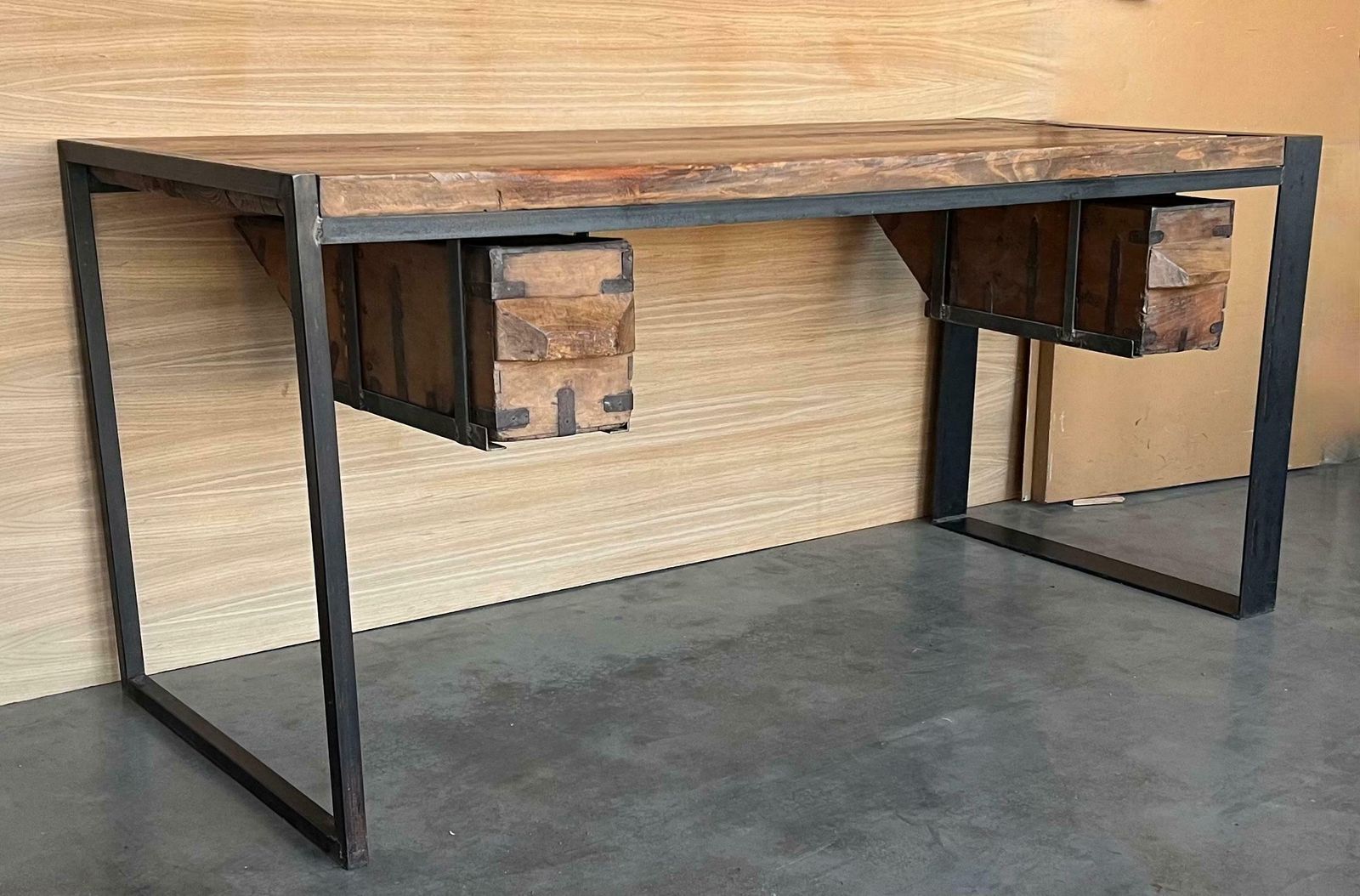Antique Oak Kitchen Island, Butcher Block, Industrial Work Table Cast Iron photo Furniture