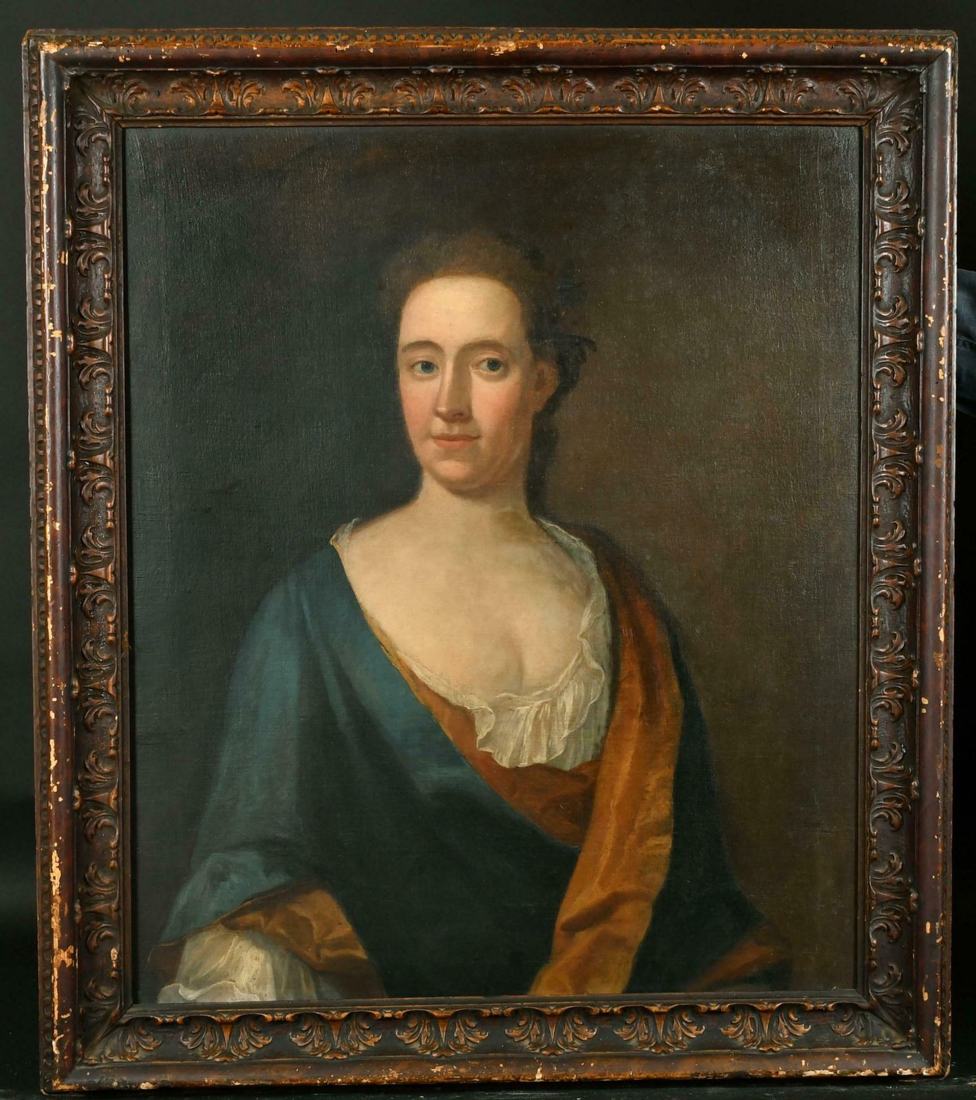 Fine 18th Century British Portrait Of An Aristocratic Lady, Large Oil Paintingmid 18th Century photo furniture