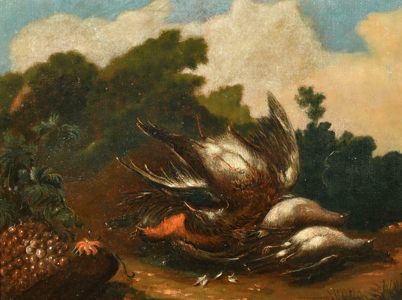 18th Century Italian Schoolfine 18th Century Old Master Oil Painting Dead Game In Landscape photo furniture