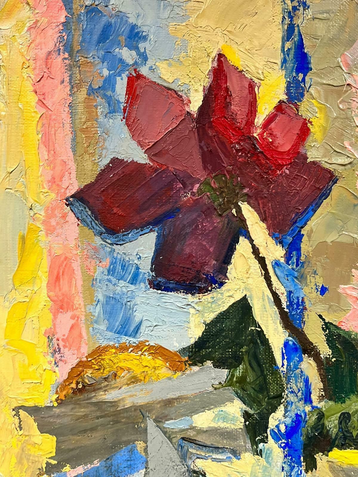Josine Vignonmid Century French Cubist Signed Oil Painting Still Life Of Flowers In Vase1960's photo vinterior