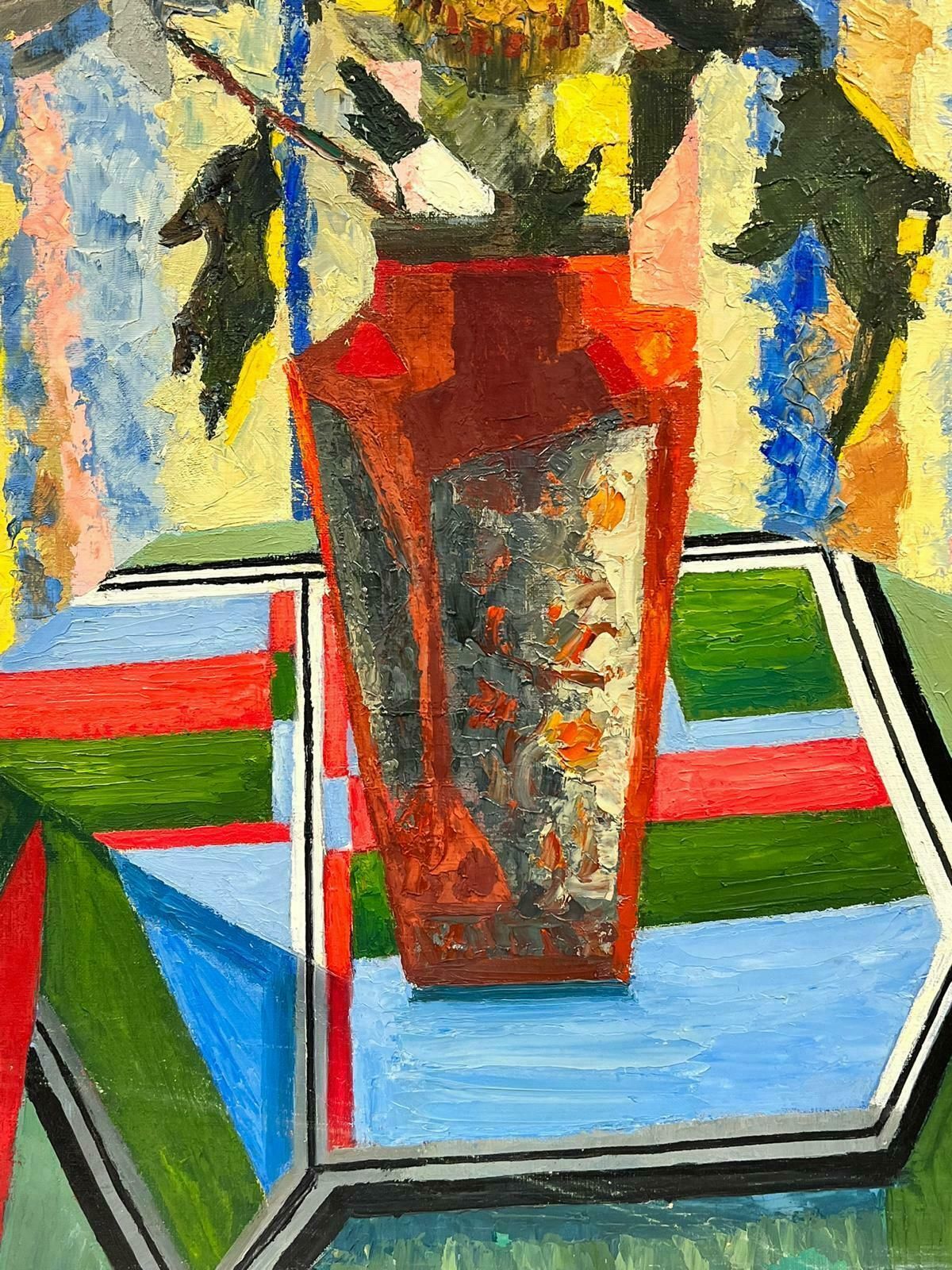 photo furniture Josine Vignonmid Century French Cubist Signed Oil Painting Still Life Of Flowers In Vase1960's
