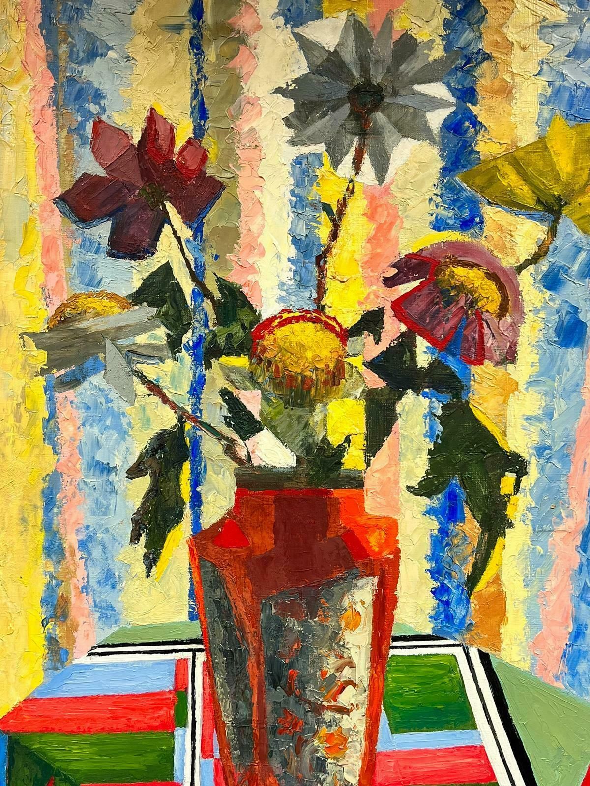 photo for sale Josine Vignonmid Century French Cubist Signed Oil Painting Still Life Of Flowers In Vase1960's