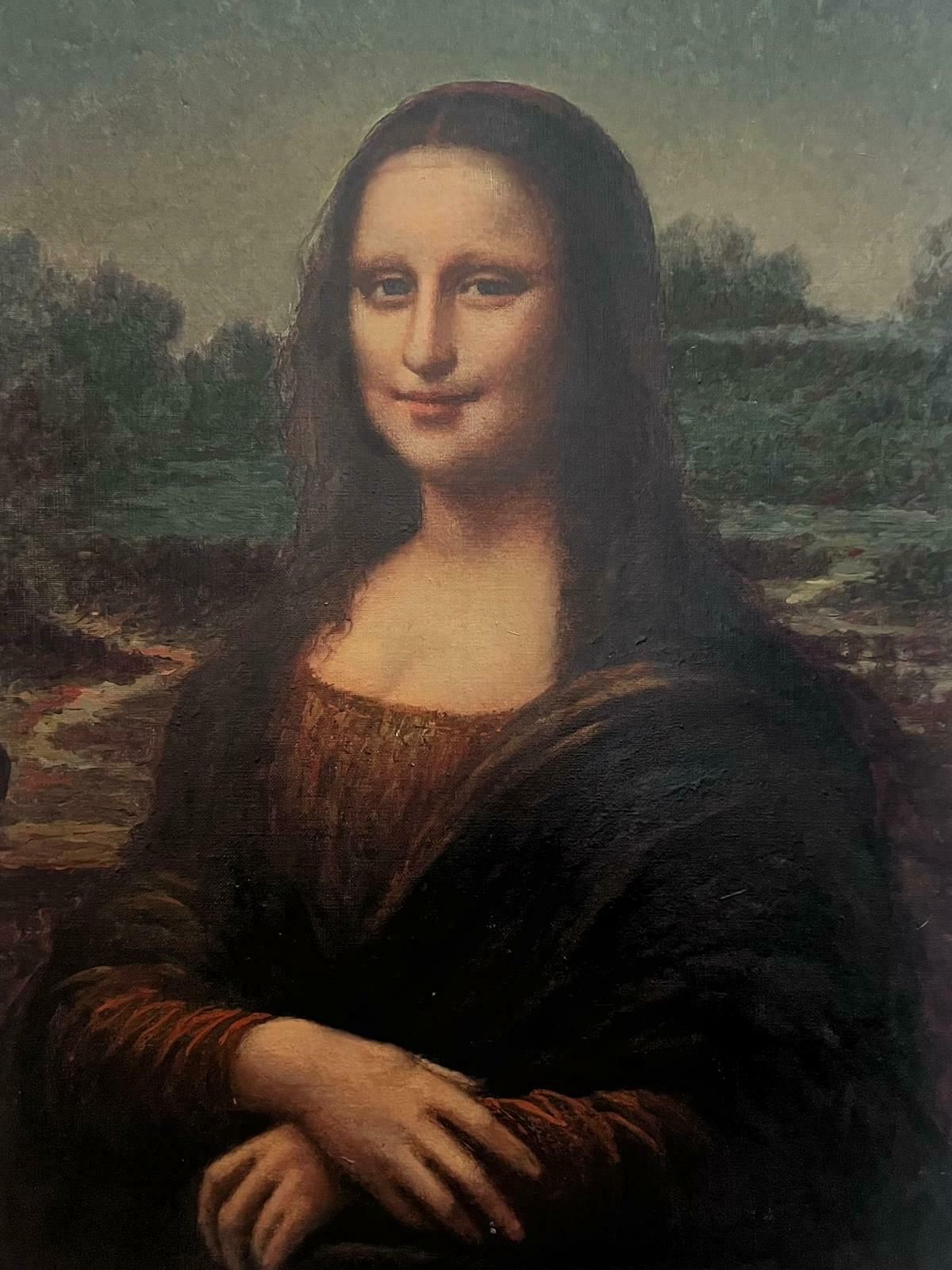 Large Antique Oil Painting The Mona Lisa After Da Vinci's Famous Painting