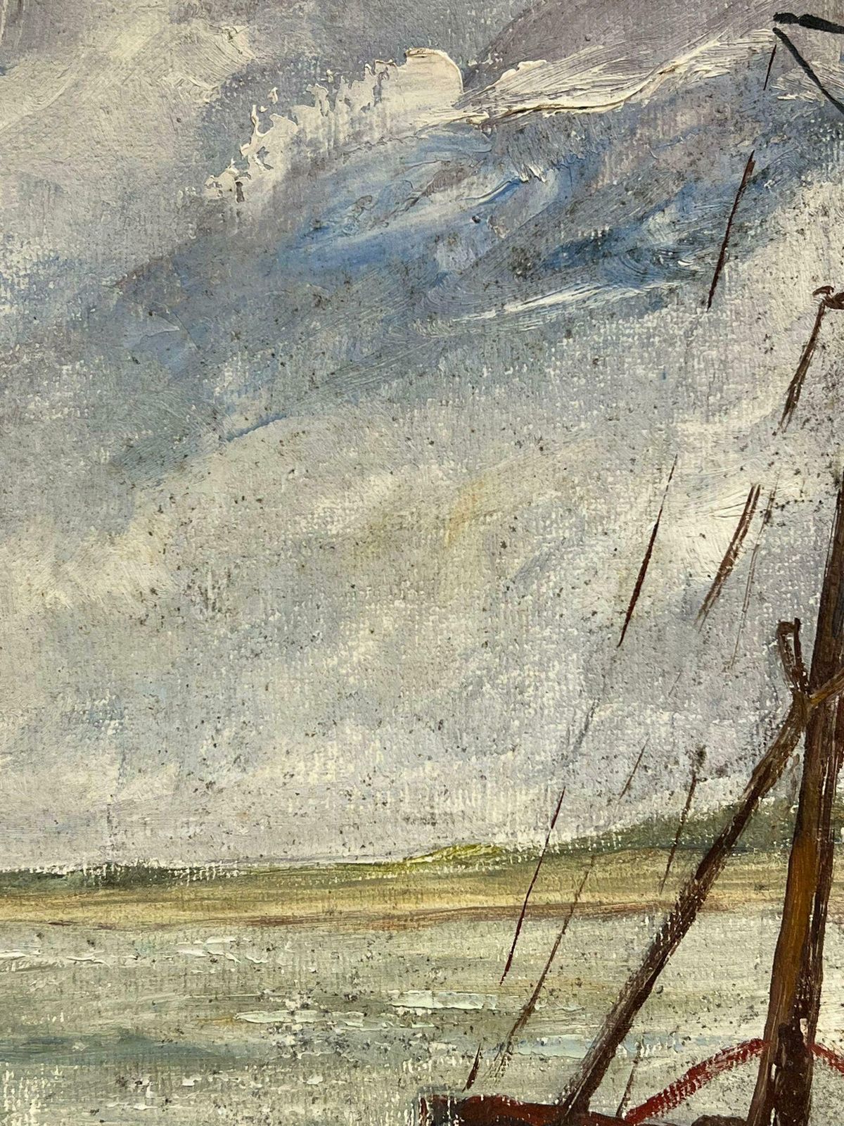 Simone Forge1950's French Impressionist Oil Fishing Boats In Windswept Harbor Scene19550's photo Art