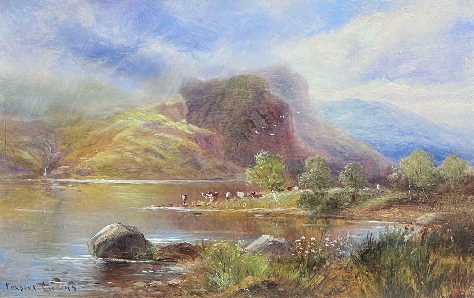 Scottish Victorianantique Scottish Oil Highlands Loch Scene Cattle Under Summer Clouds Landscape19th Century photo furniture