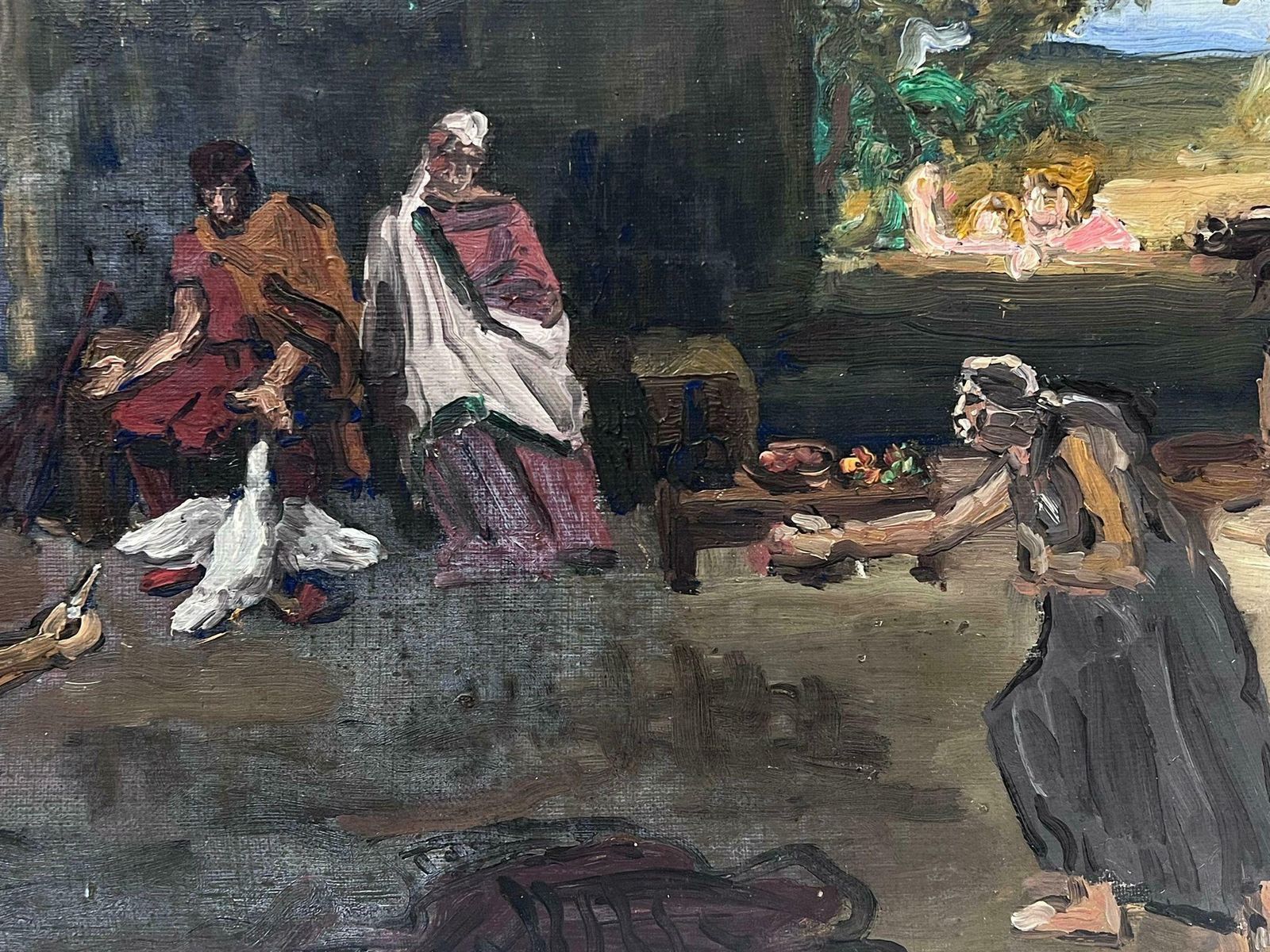 Louise Alix1930's French Impressionist Oil Group Of Figures Gathered In Forest 1940's photo Art