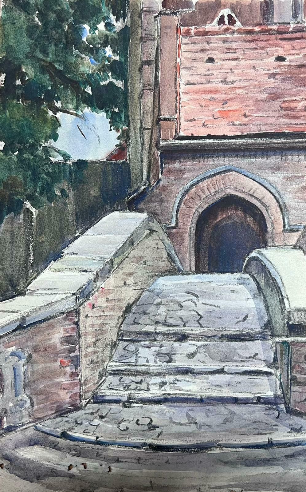 Louise Alixwatercolour French Impressionist Stone Bridge Over To The Church1940's