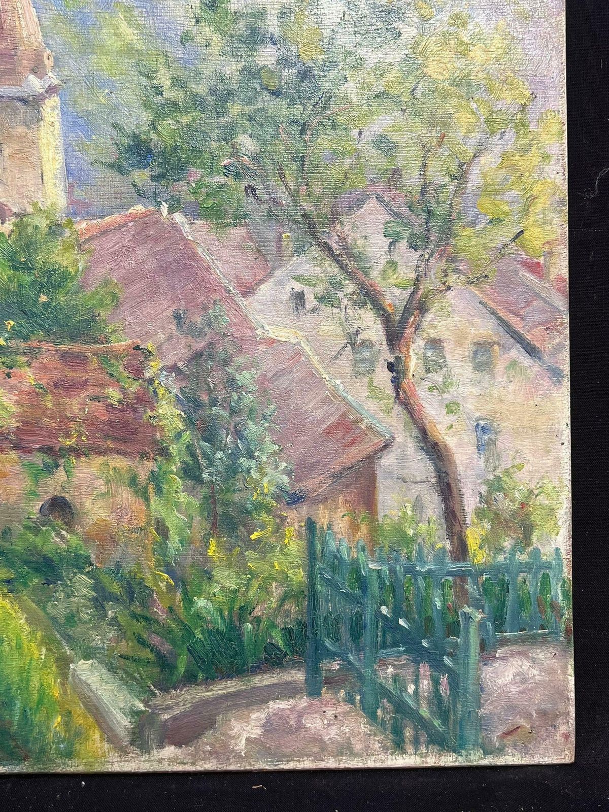 Regine Davidquaint Village With Church Spire Idyllic Oil Painting 1950's photo for sale