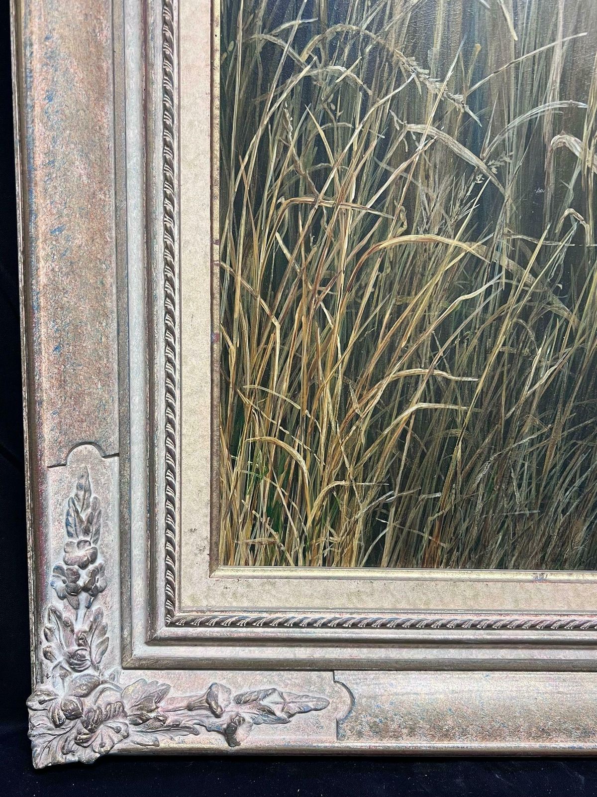 British School Majestic Tiger Tall Grass Realistic Wildlife British Oil Painting Ornate Frame photo 1535.0