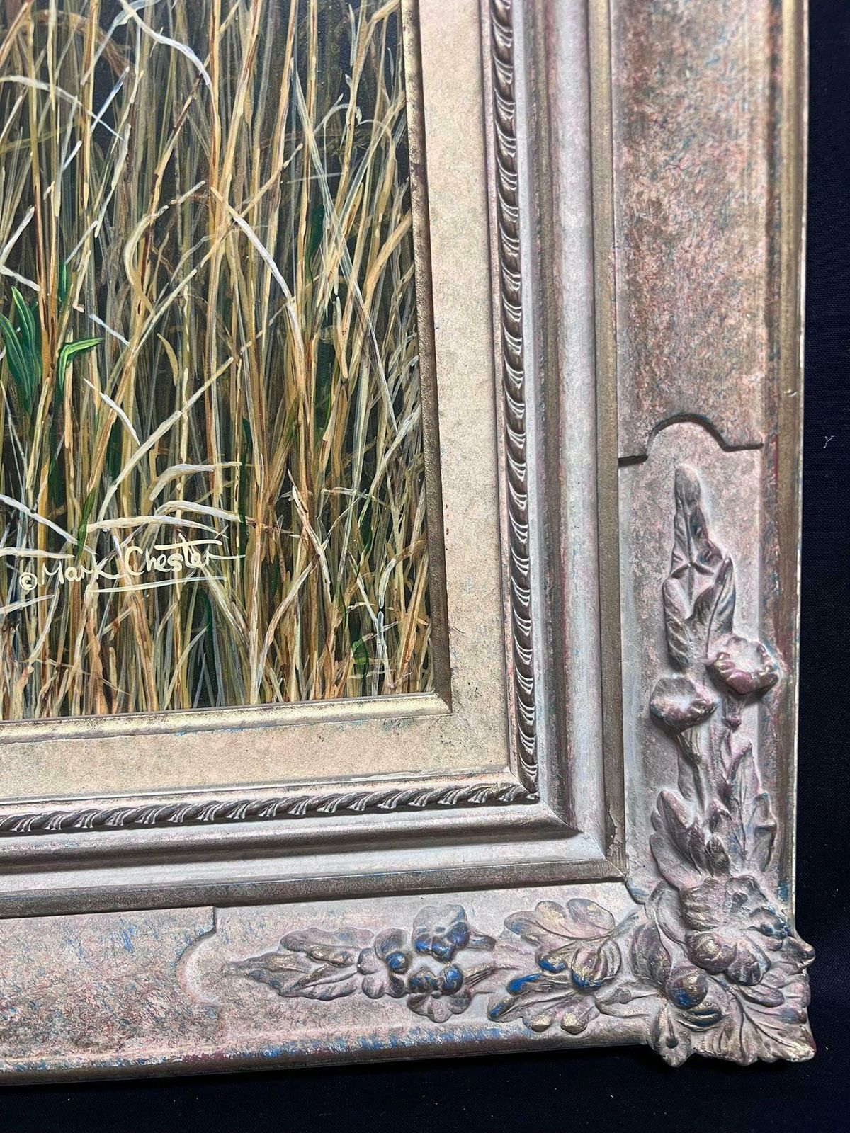 British School Majestic Tiger Tall Grass Realistic Wildlife British Oil Painting Ornate Frame photo vintage
