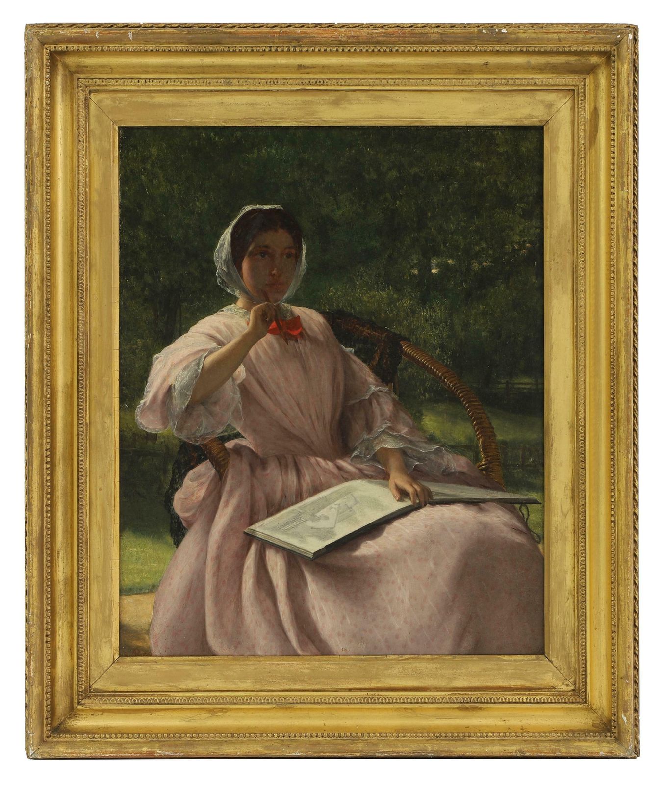 Arthur Rankley (1819 1872) Large Victorian Signed Oil Painting Lady Artist Seated Sketching In Garden 18621862