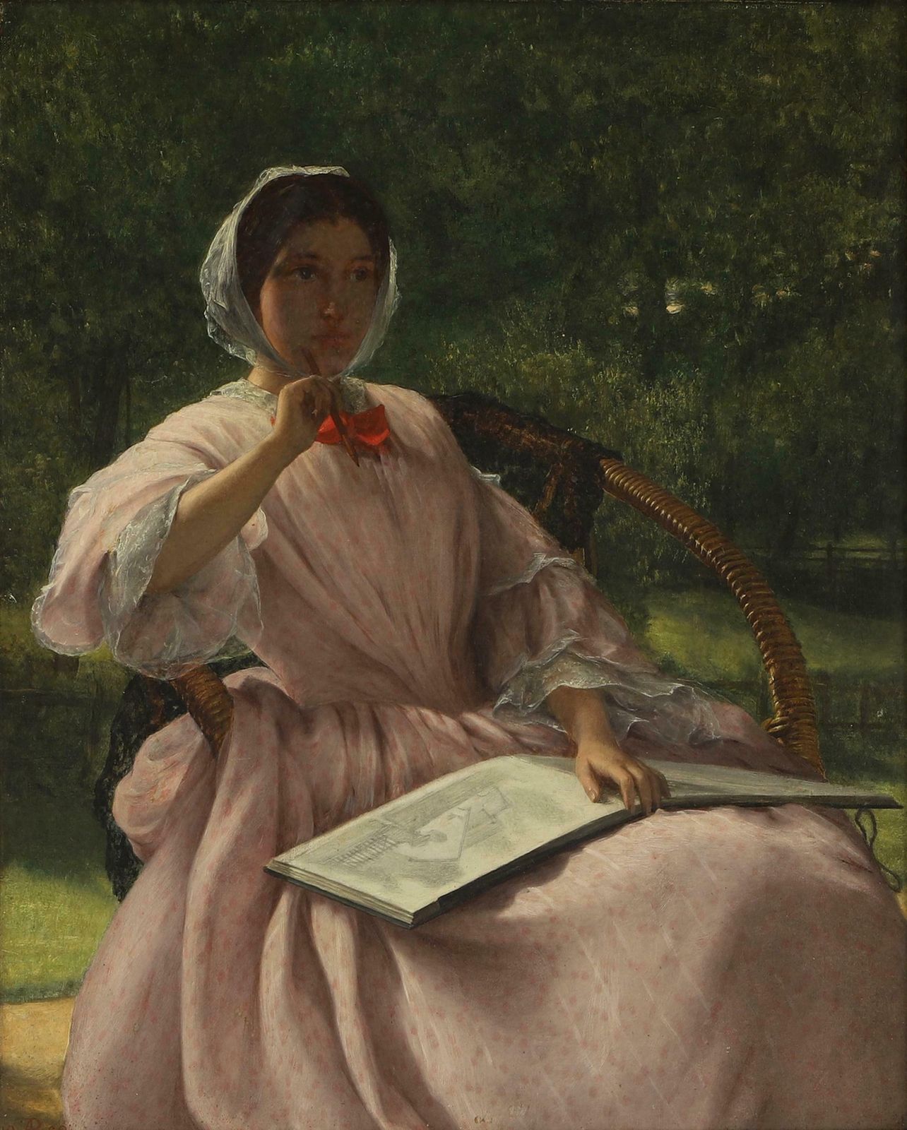 Arthur Rankley (1819 1872) Large Victorian Signed Oil Painting Lady Artist Seated Sketching In Garden 18621862 photo furniture