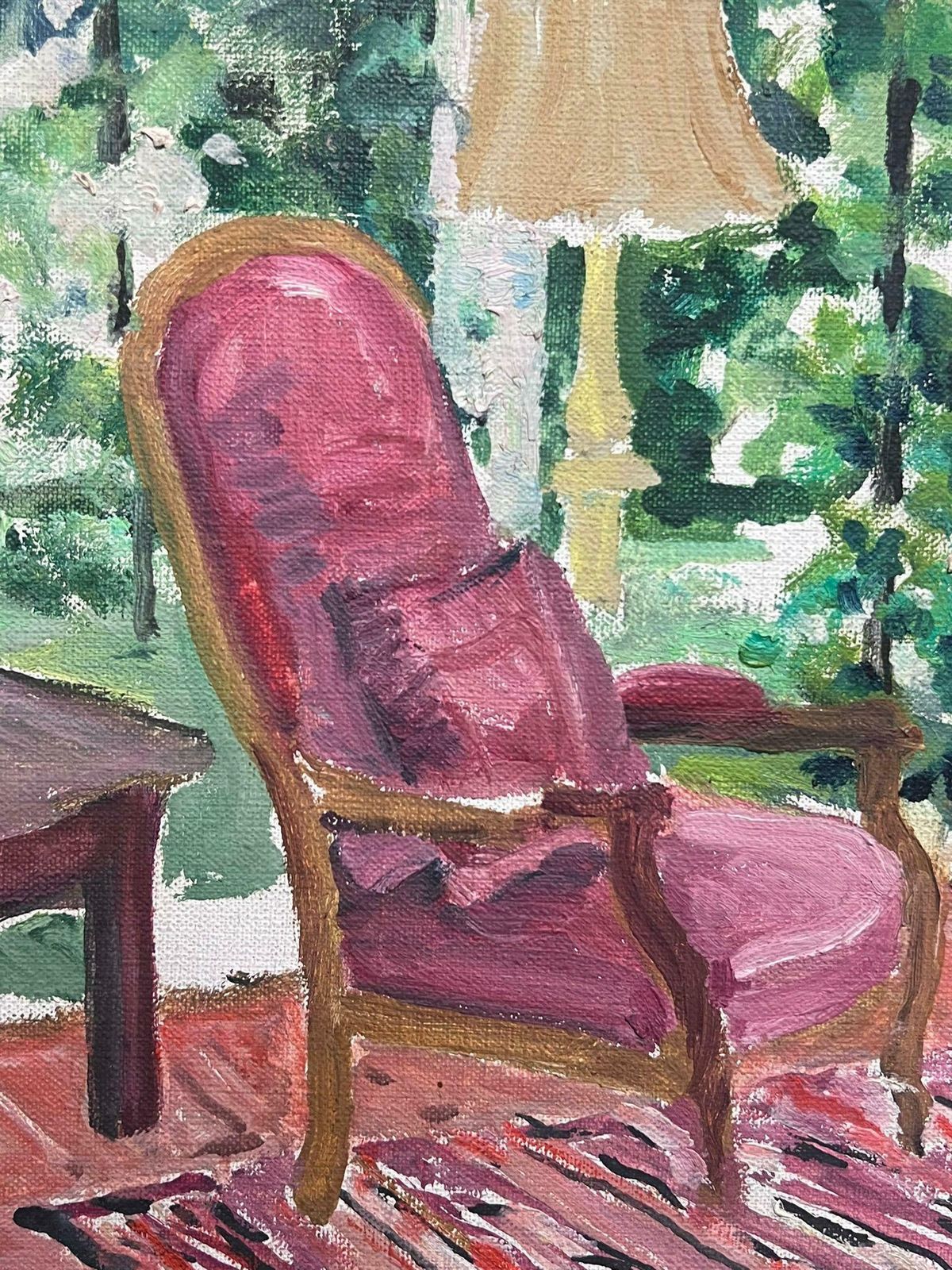 Regine David20th Century French Post Impressionist Oil Pink Chair In Interior Garden Roo1950's photo Art