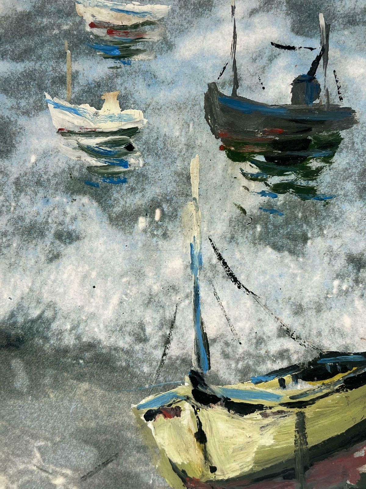 Fanch Lelboats Anchored In The Early Morning Mist On A Choppy Grey Sea French Painting20th Century photo 425.0