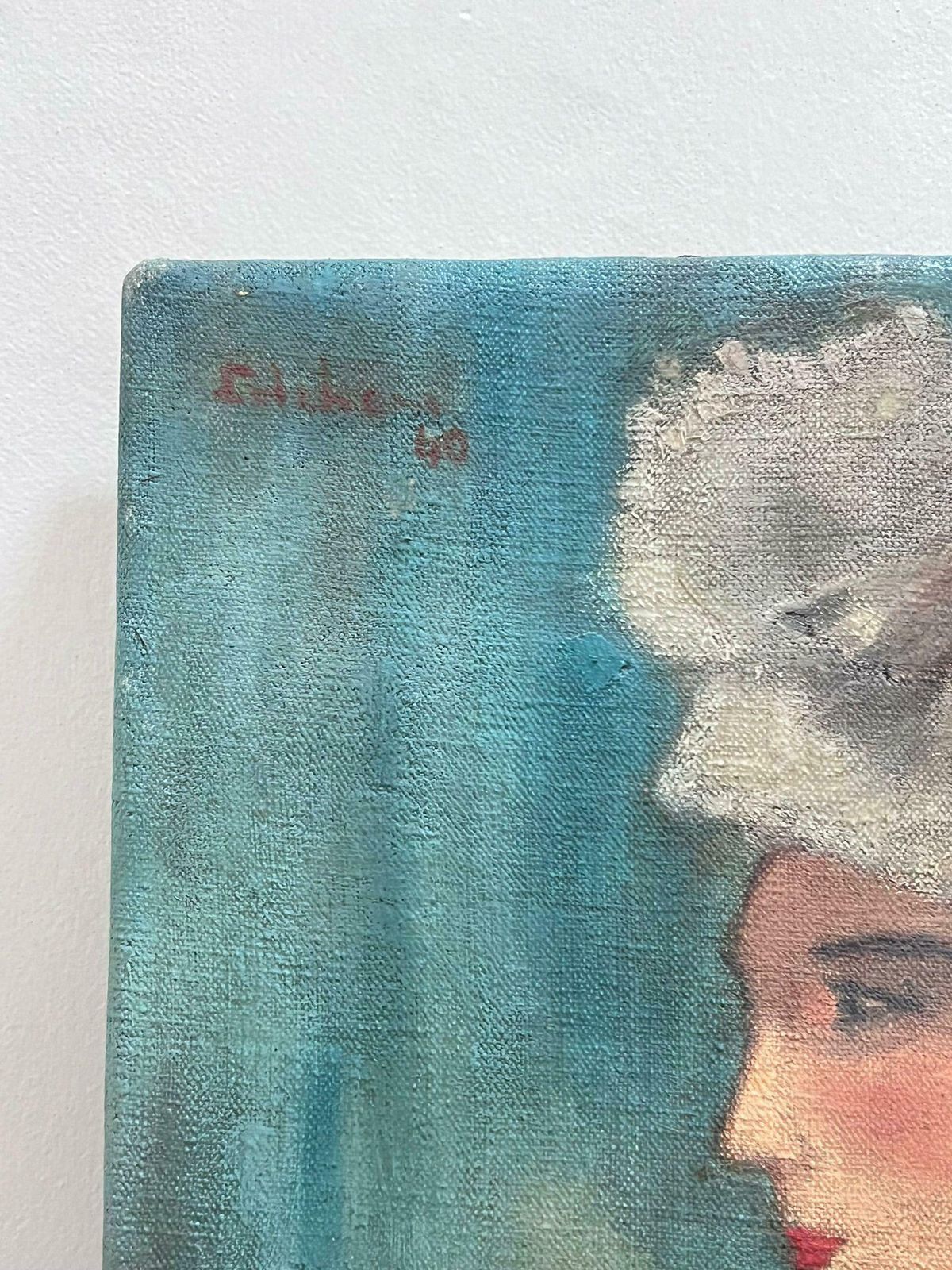 French Modernist1940's French Modernist Signed Oil Painting Portrait Of Nude Lady With Hat1940 photo vinterior