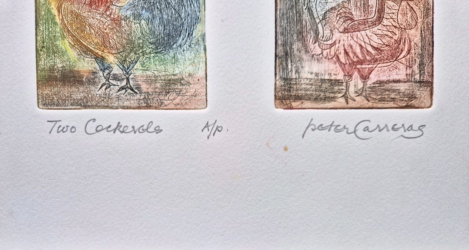 Peter Carreras   Two Cockerels (Original Etching) Modern Contemporary British Art photo furniture