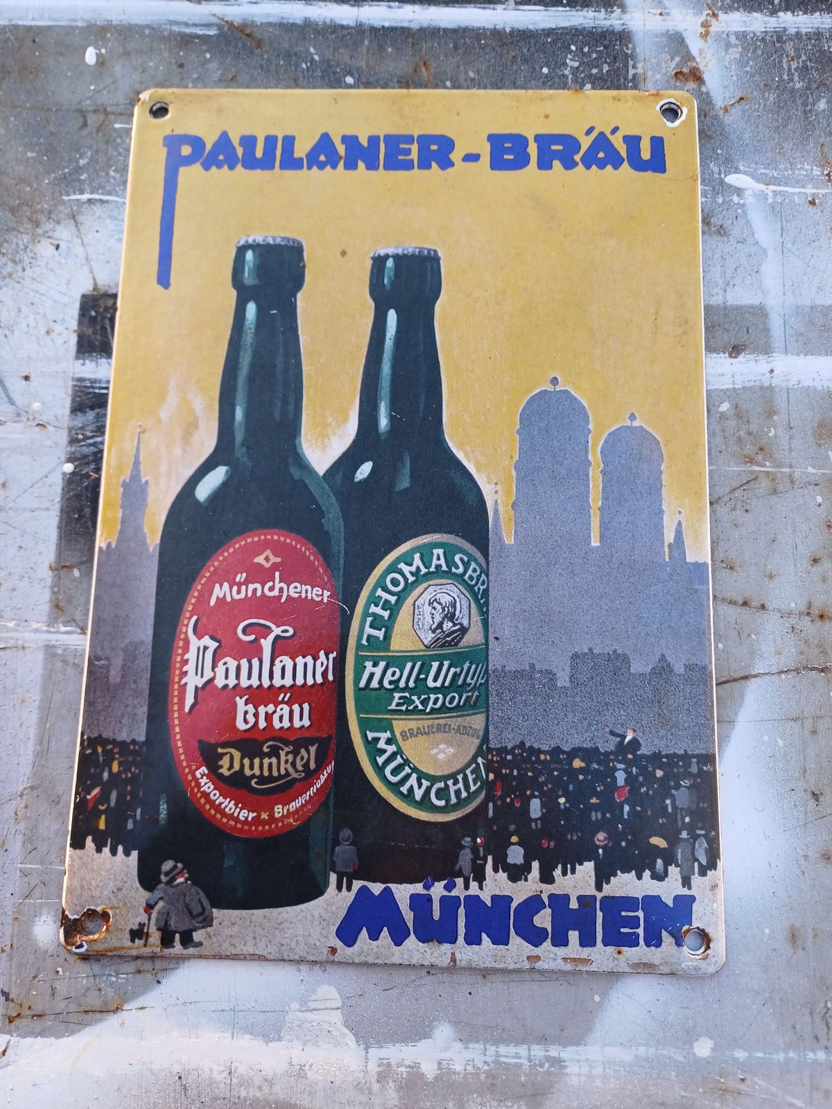 Paulaner Brau Munchen Beer Enamel Sign photo furniture