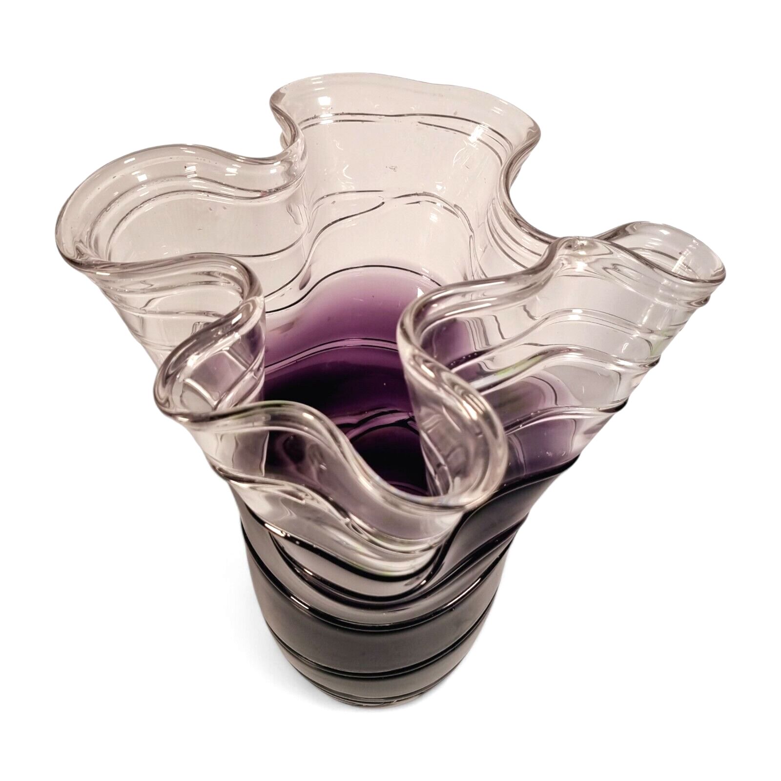 Vintage Glass Vase Art Glass Purple Large Wavey Abstract Art Heavy Vase photo for sale