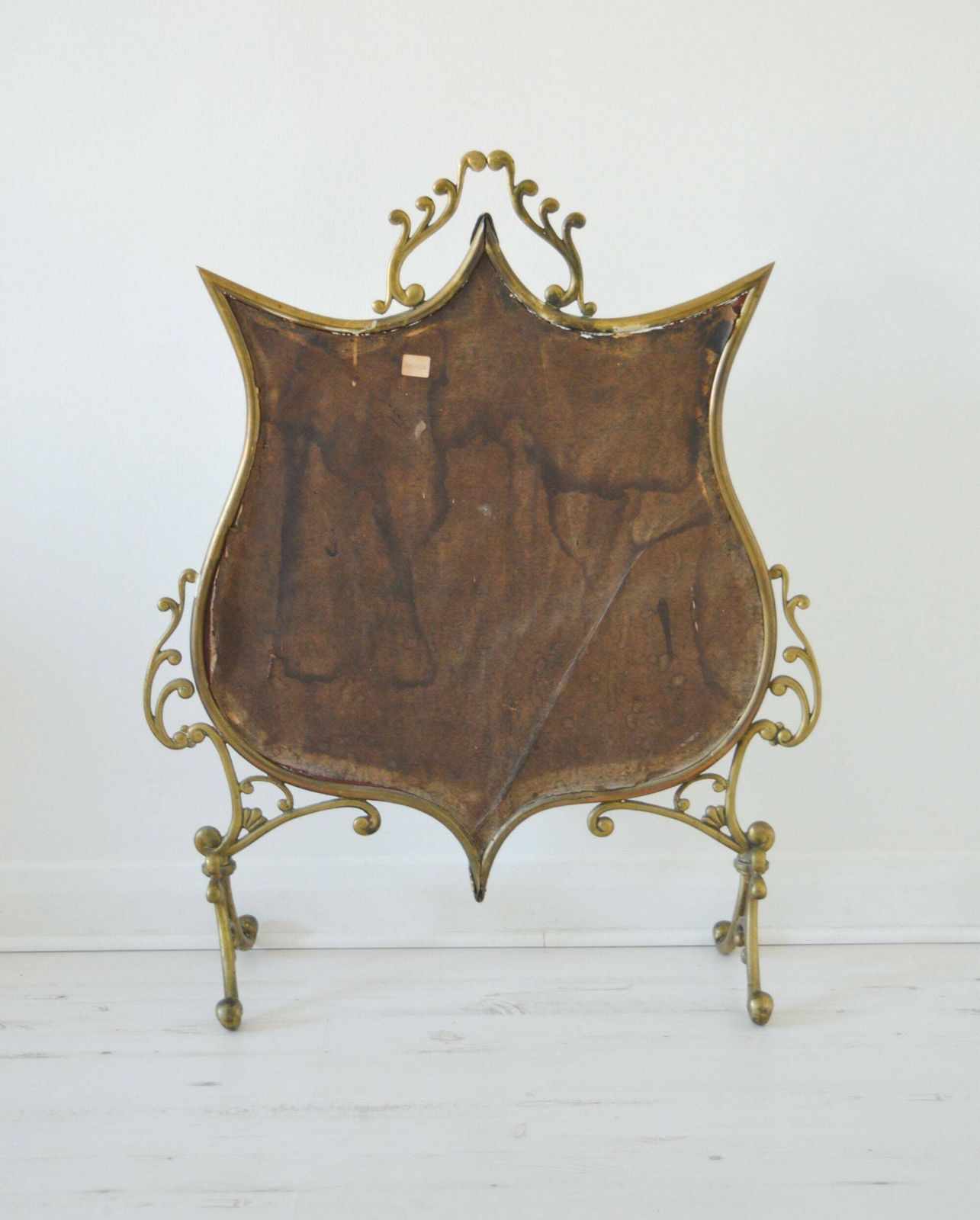 Rare Victorian Brass Mirrored Fire Screen With Hand Painted Flowers On Bevelled Mirror photo vintage