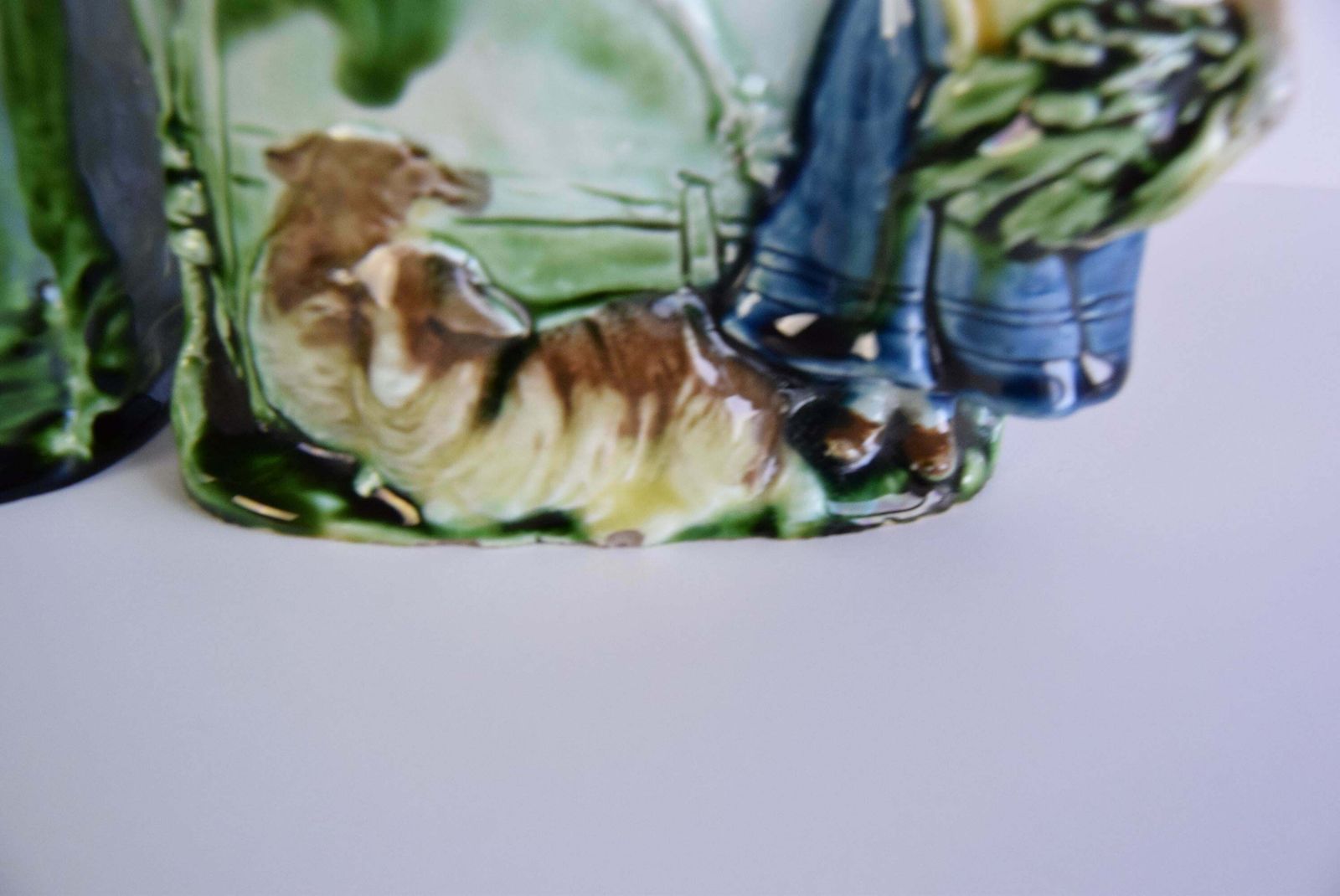 Pair Of Antique Flower Vases, Majolica Signed Hk, Shepherd And Shepherdess photo buy