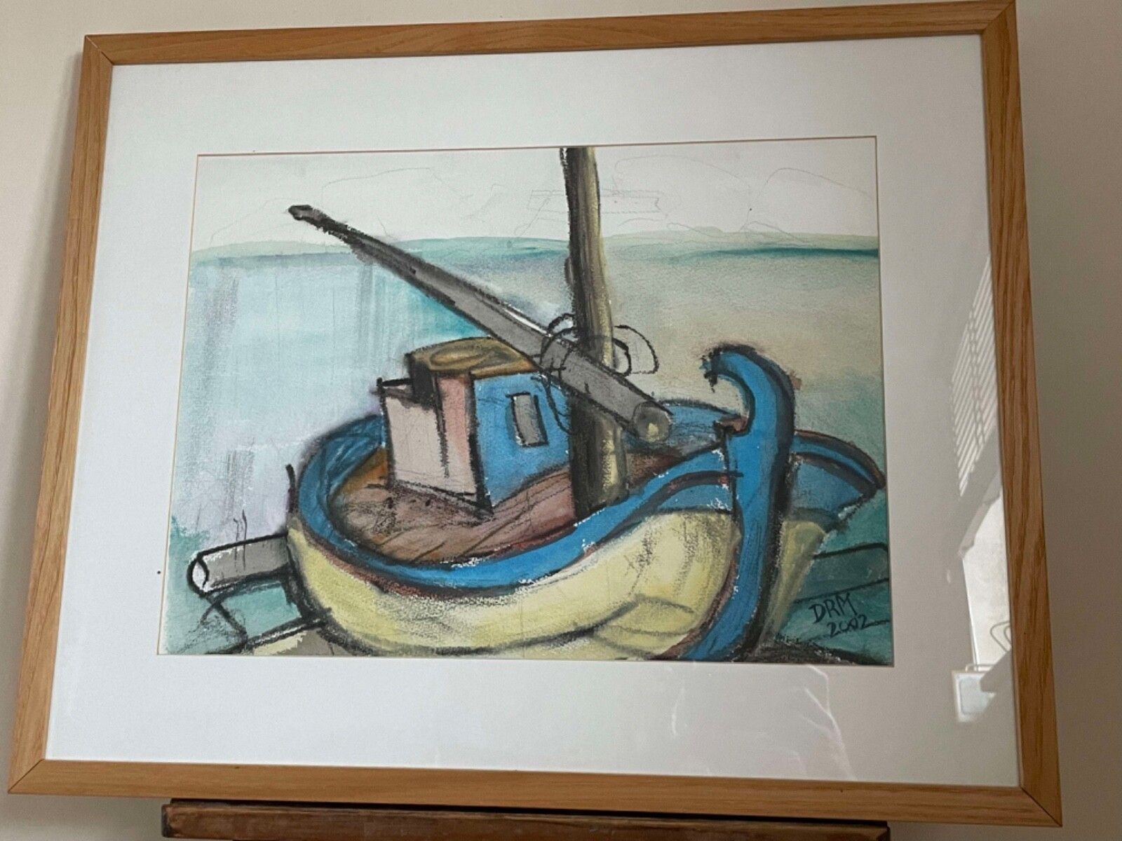 Vintage Contemporary 2002 Drm Cornish School Oil Gauche Abstract Marine Painting photo for sale