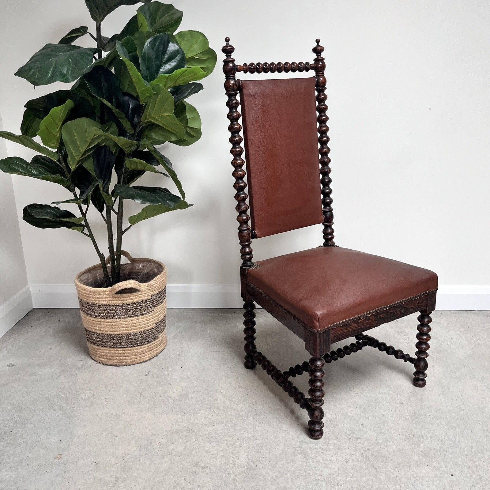 French 19th Century Bobbin Turned Ebonised Nursing Chair Studded Red Leather photo furniture