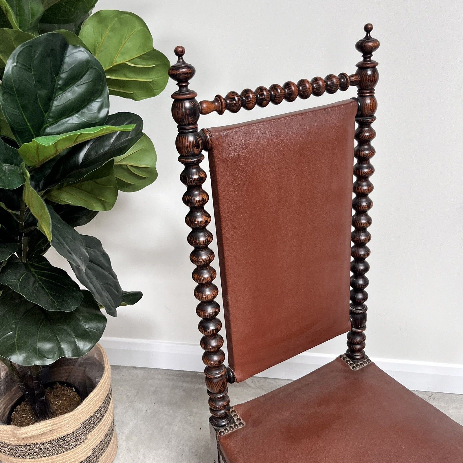 French 19th Century Bobbin Turned Ebonised Nursing Chair Studded Red Leather photo Furniture