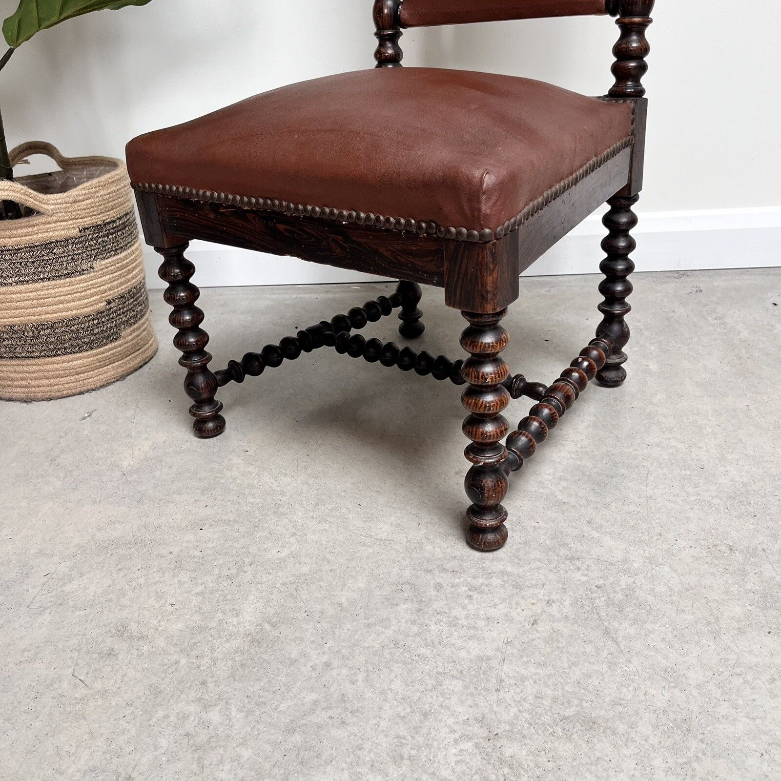 French 19th Century Bobbin Turned Ebonised Nursing Chair Studded Red Leather photo buy