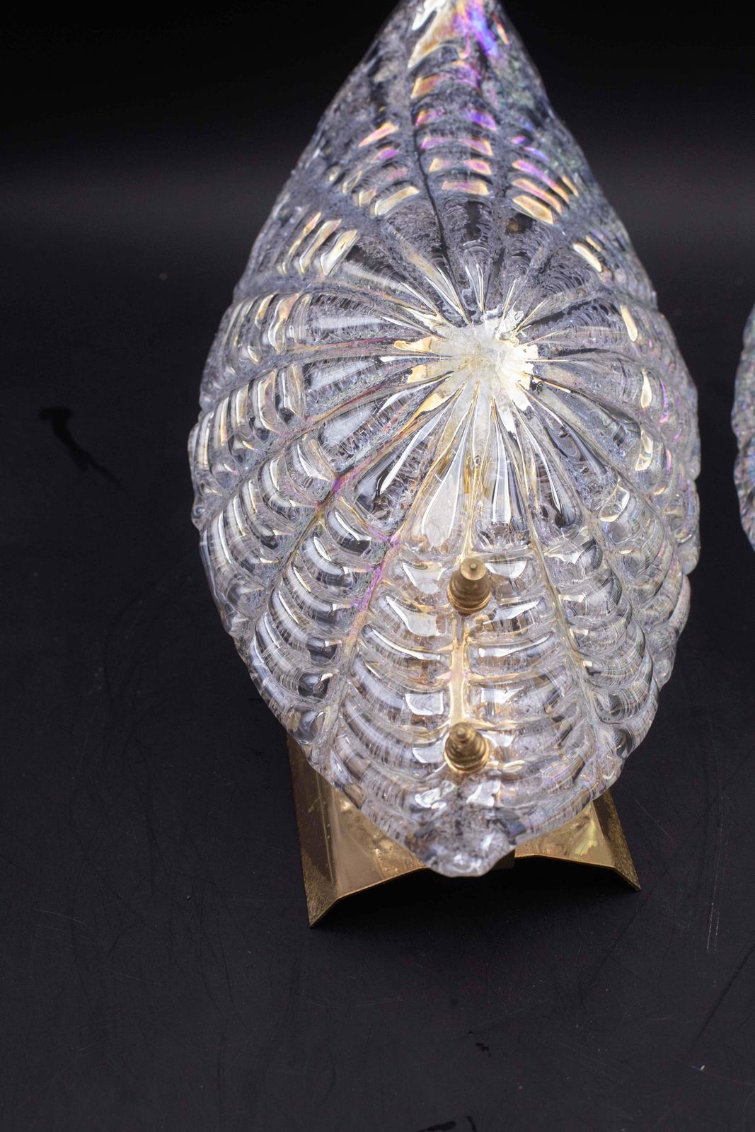 Set Of 2 Bogotà, Wall Light Iridescent Rainbow Colour Murano Glass Leave, 1970s photo for sale