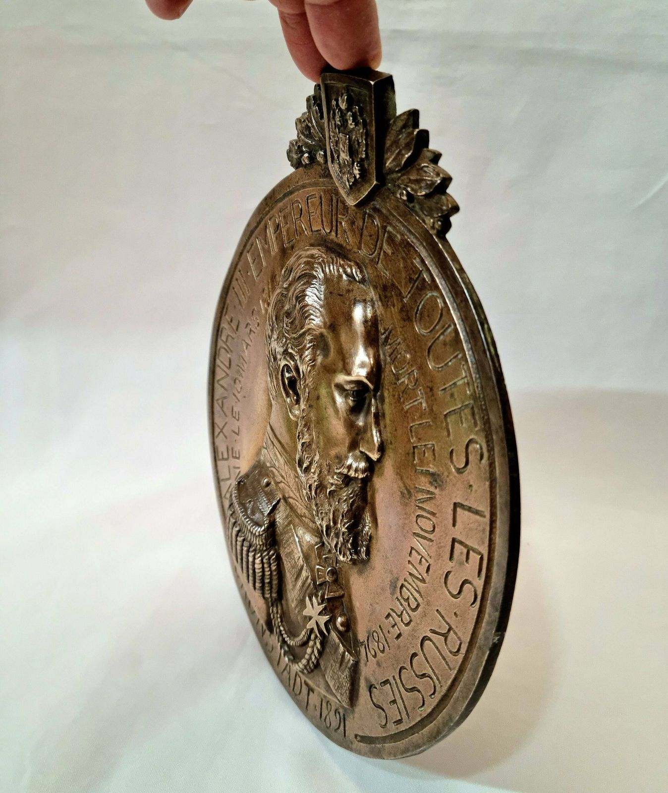A Scarce Late 19th Century Antique Bronze Signed Plaque Of Emperor Tsar Alexander III (1845 1894) By Armand Bargas 1894 photo for sale