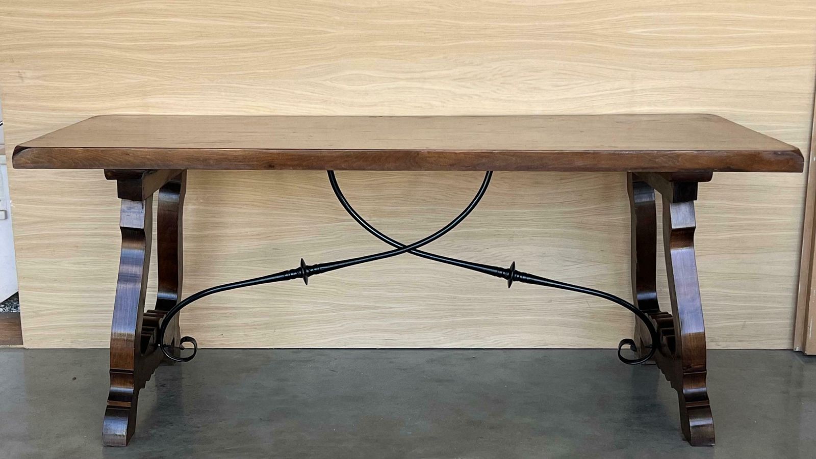 19th C. Dining Or Console Table Of Walnut With Lyre Legs And Heavy Top, Spain photo furniture
