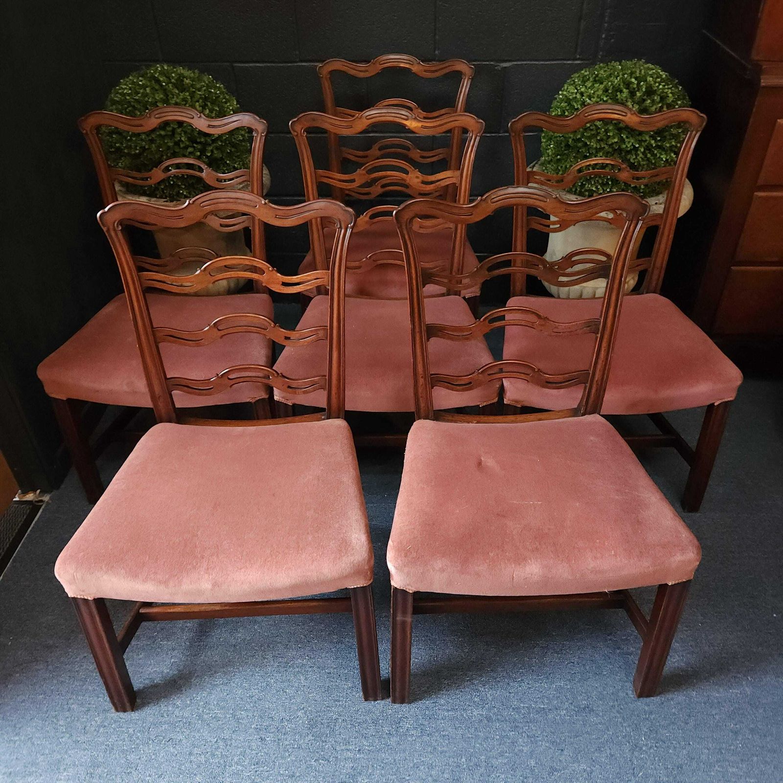 Set Of Six George III 'Wavy' Ladderback Mahogany Dining Chairs photo for sale