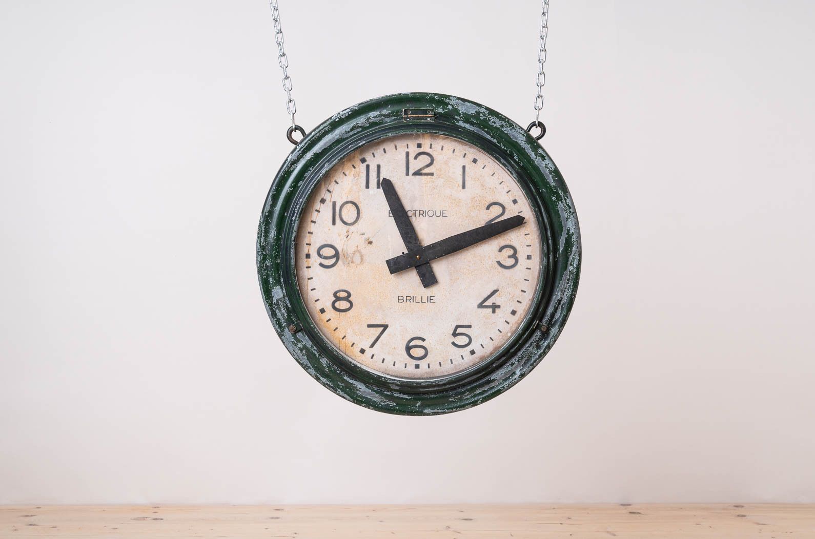Antique 1920s Train Station Wall Clock, Brillie, Industrial Style photo for sale