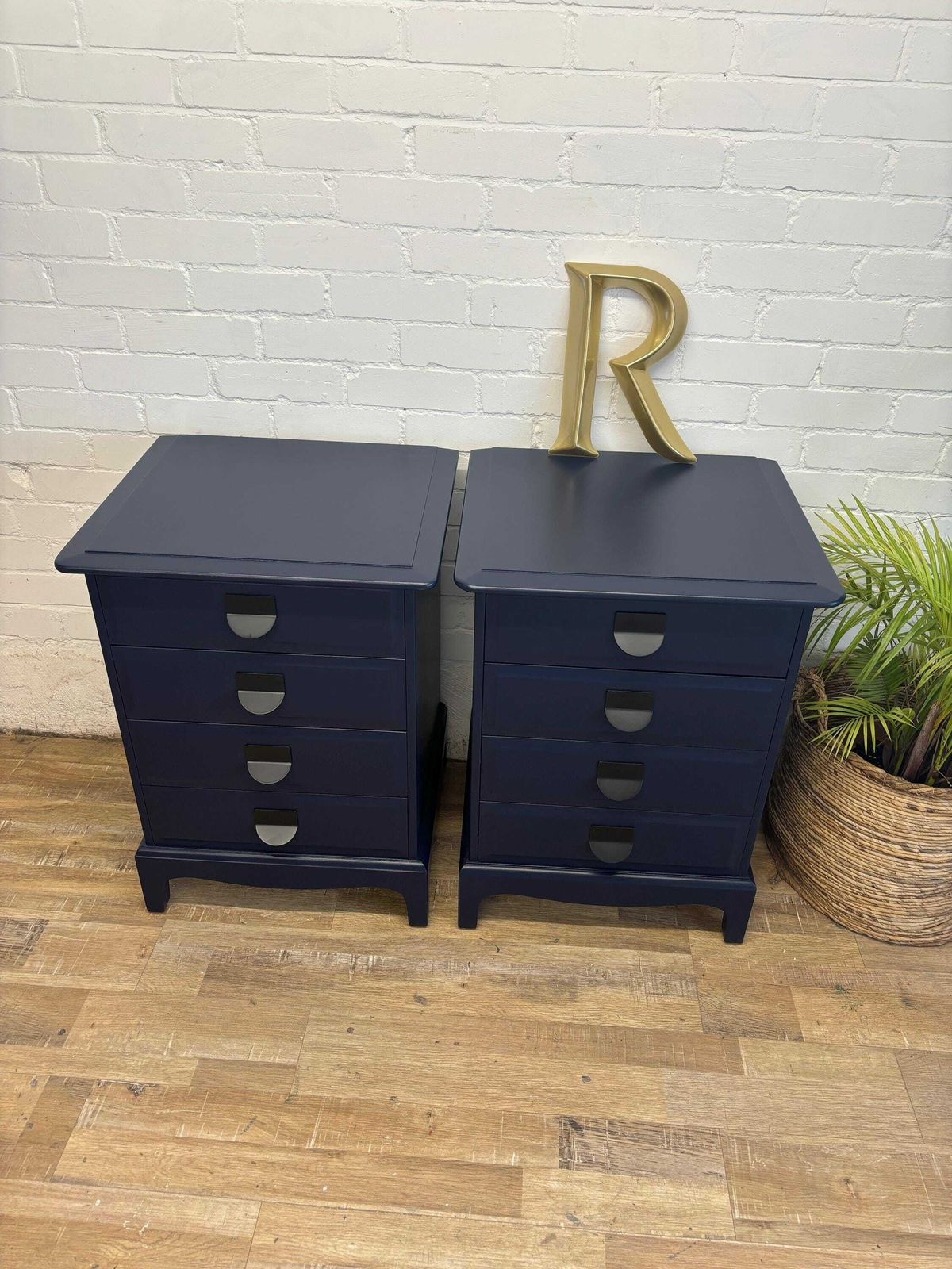 photo furniture Stag Minstrel Pair (2) Of Bedsides Nightstands With Drawers Painted Dock Blue By Little Greene