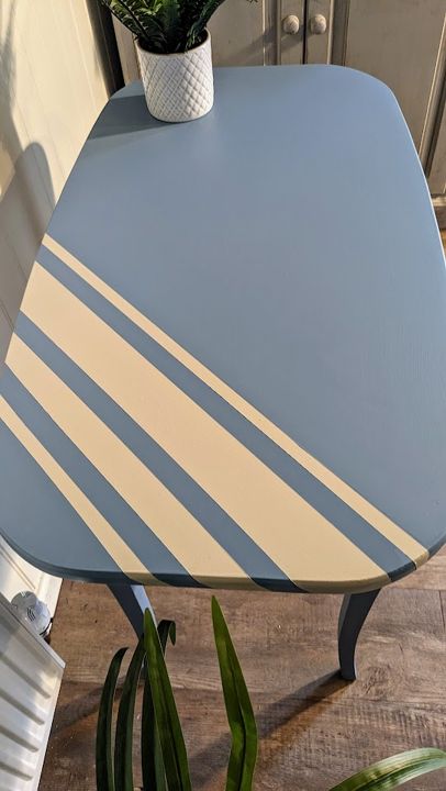 Upcycled Blue Table With Striped Detail By Reduce. Reuse. Refurbish photo for sale