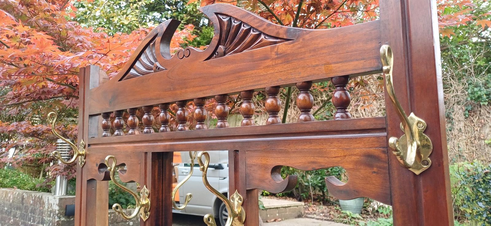 Vintage Victorian Style Solid Teak Hall Stand Entryway Stand Side Table Brass Features photo Furniture