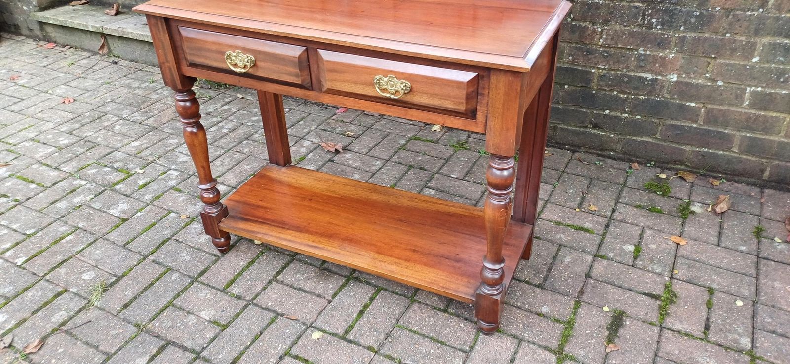 Vintage Victorian Style Solid Teak Hall Stand Entryway Stand Side Table Brass Features photo buy