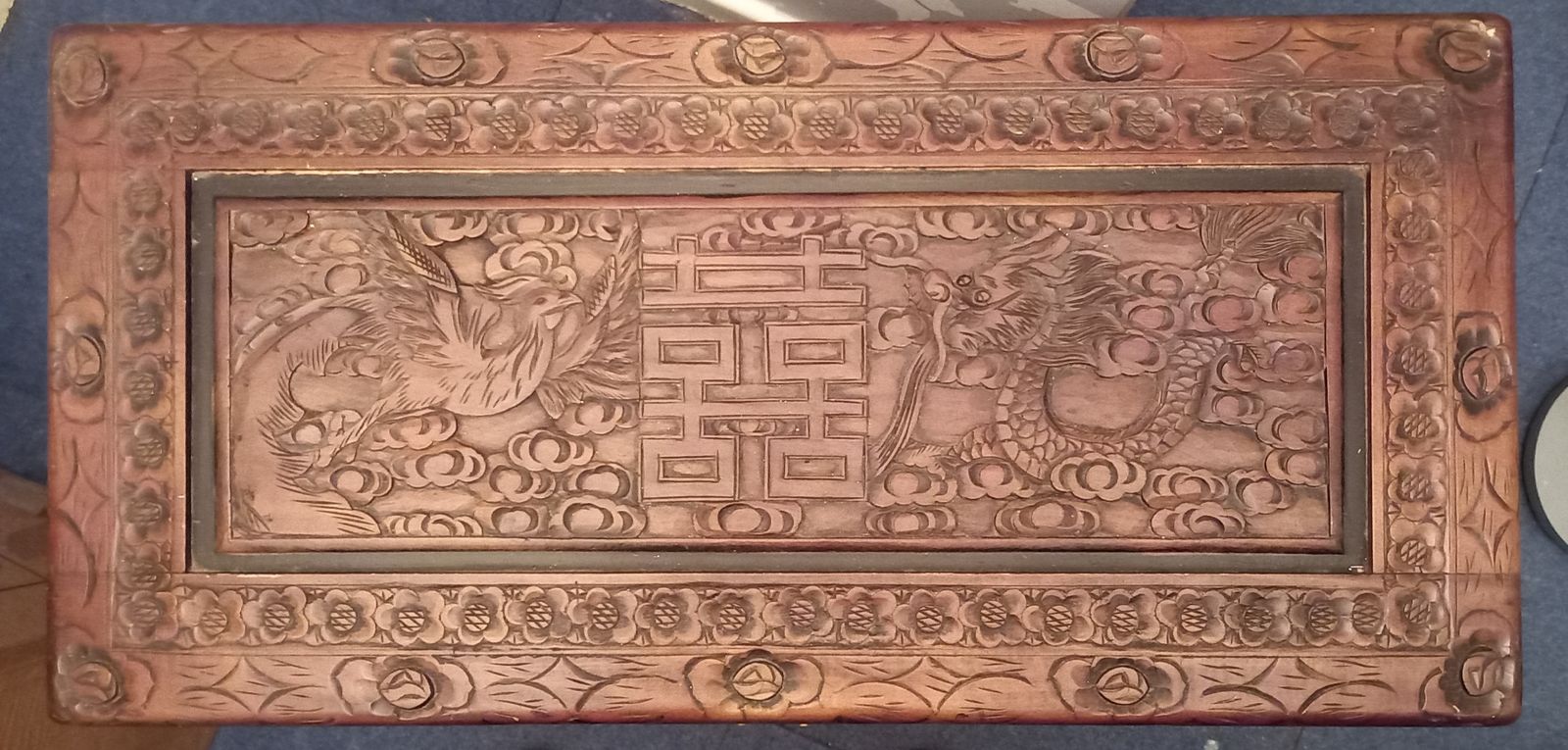 Antique Chinese Carved (Dragon & Pheonix) Camphor Wood Chest photo furniture