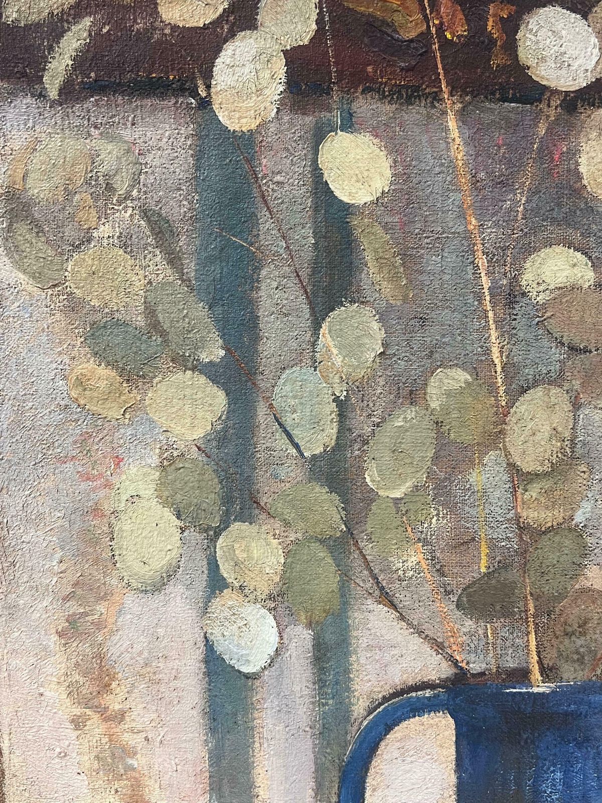 French 1930's1930's French Modernist Oil Painting Lunaria Honesty Plants Still Life Blue Jug1930's photo Art