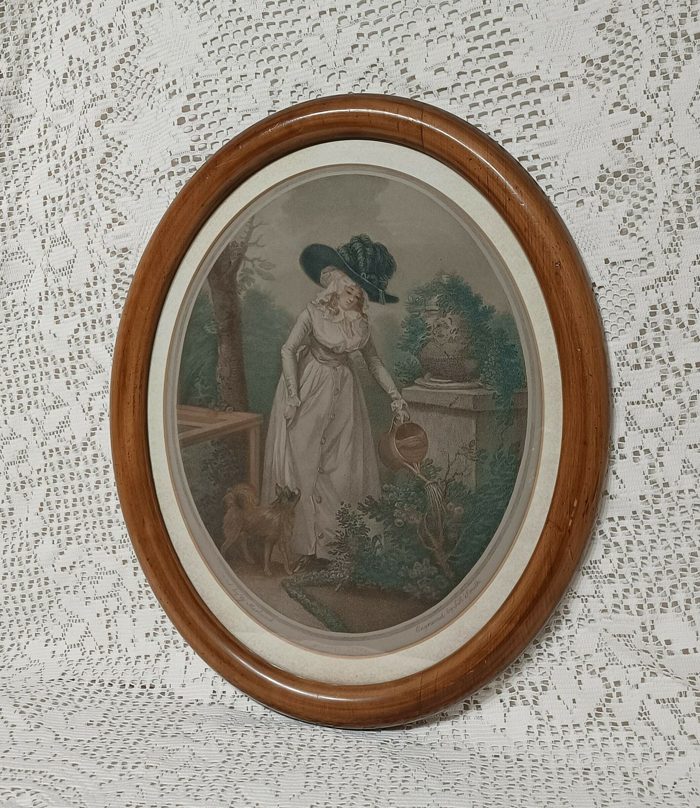 Antique Stipple Engraving Girl With Dog ,Rural Amusement Engraved By J.R.Smith After G. Moorland. photo Art