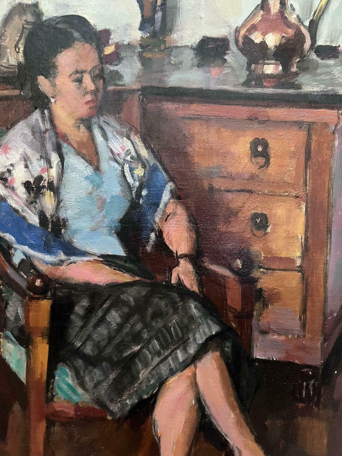 Georges Pacouil (1903 1996)fine Mid 20th Century French Signed Oil Lady Seated In Interior Room Setting1950's photo Art