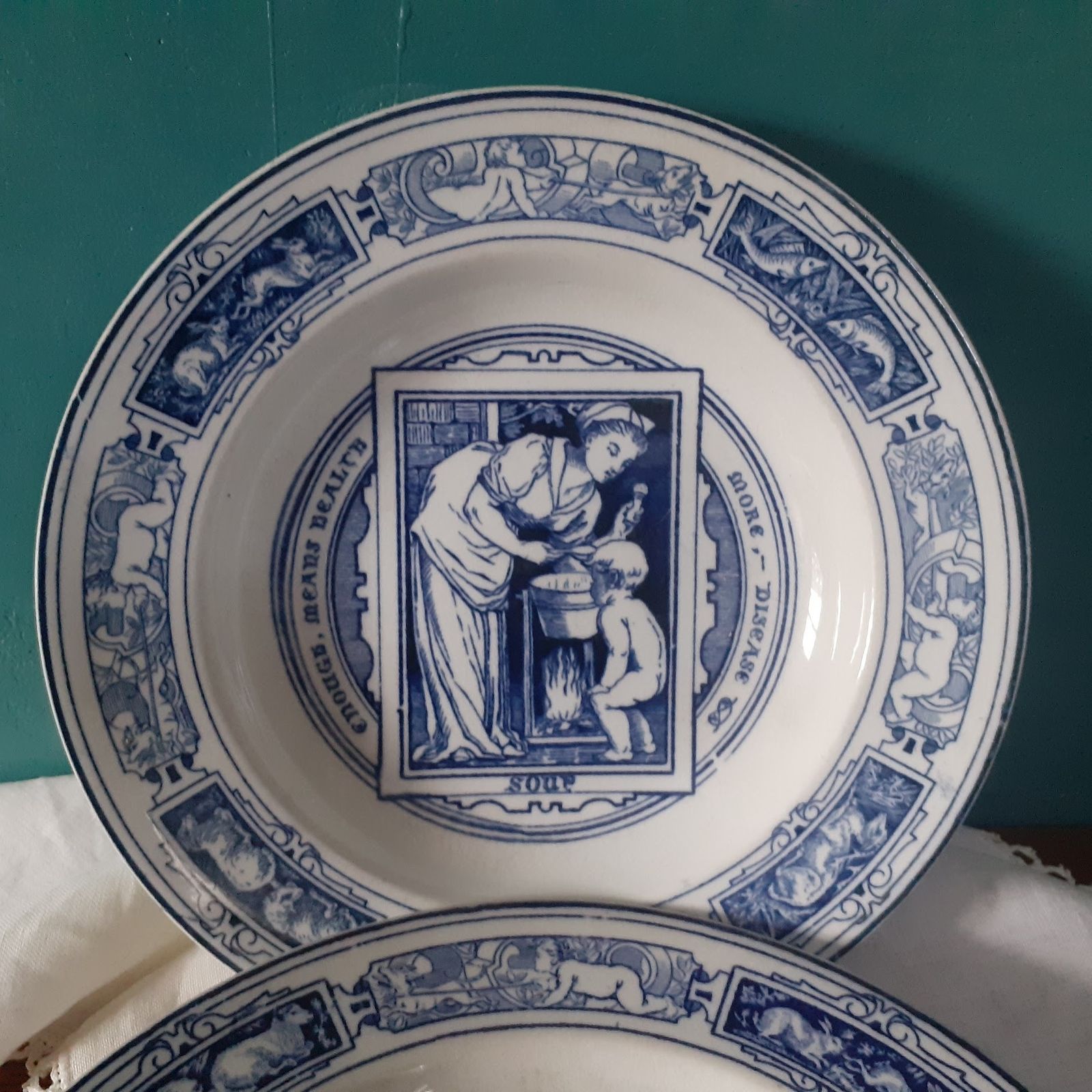 Rare Antique Wedgwood "Banquet" Soup Bowl Pair By Thomas Allen   Blue Transferware photo buy