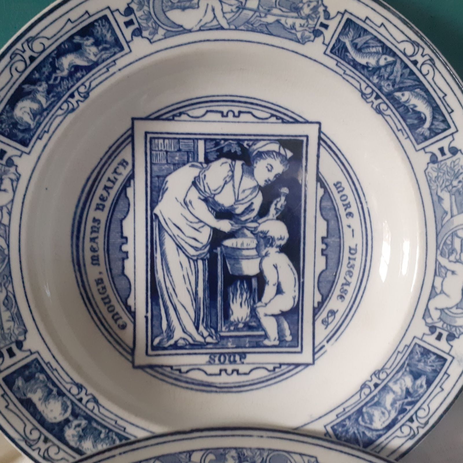 Rare Antique Wedgwood "Banquet" Soup Bowl Pair By Thomas Allen   Blue Transferware photo vintage